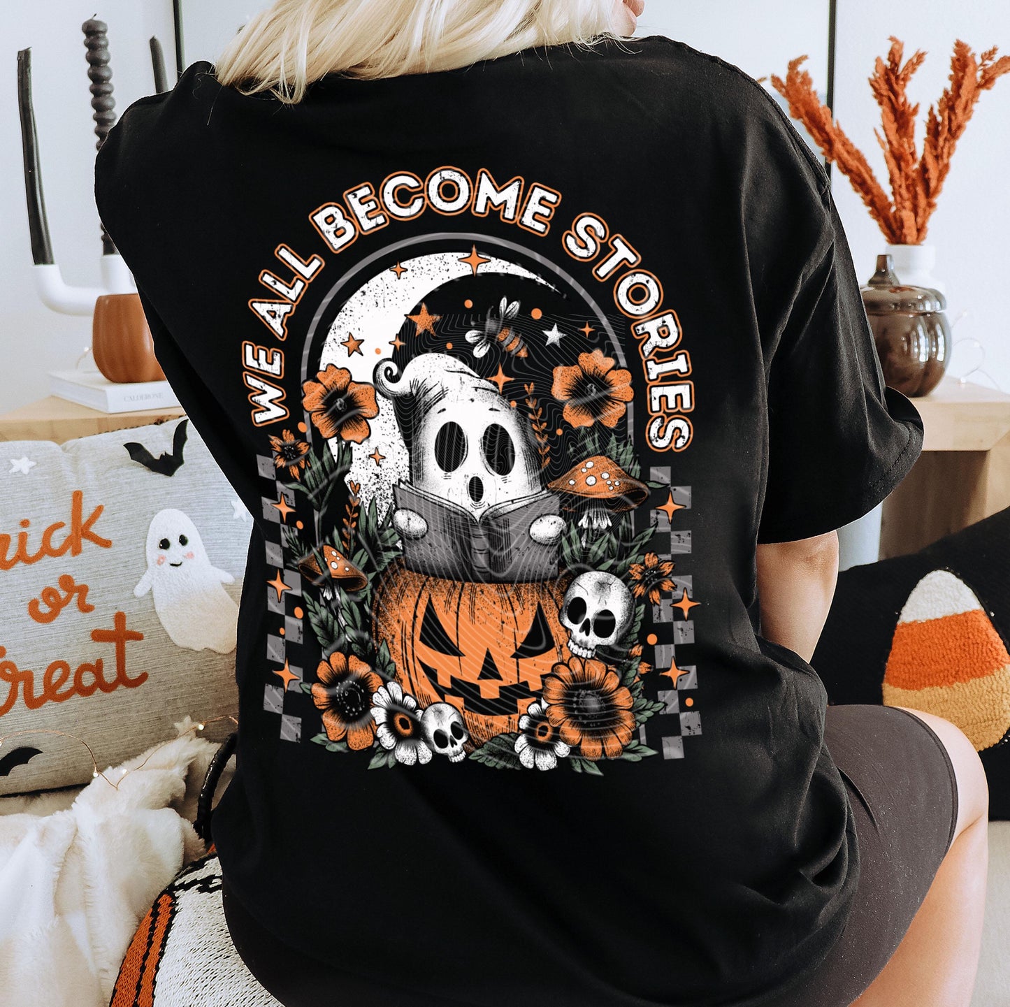 We All Become Stories DTF Transfers, Halloween DTF Transfers Ready For Press, Ghost Season Transfers, Pumpkin DTF, Ghost Stories Dtf Prints