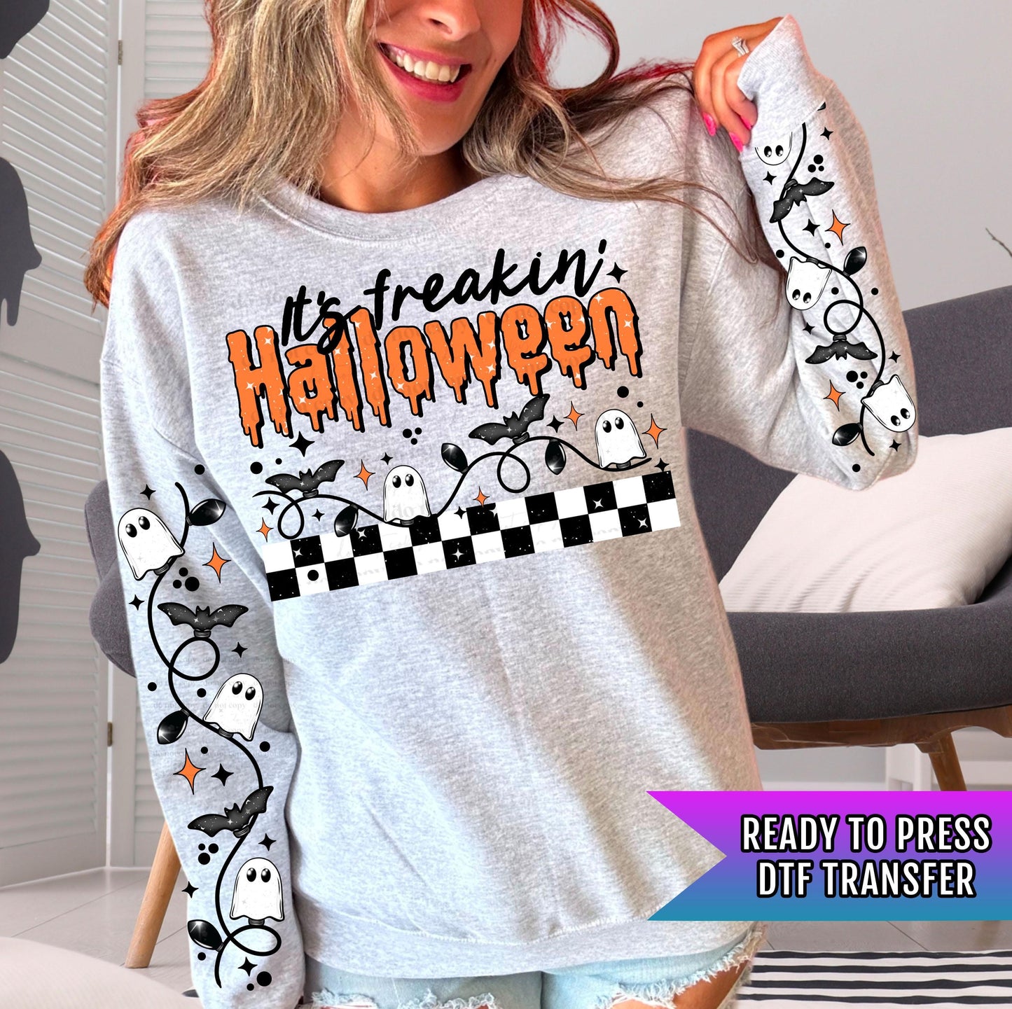 It's Freakin Halloween DTF Transfers, Halloween DTF Transfers Ready For Press, Ghost Season Transfer, Bats DTF, It's Freakin Halloween Print