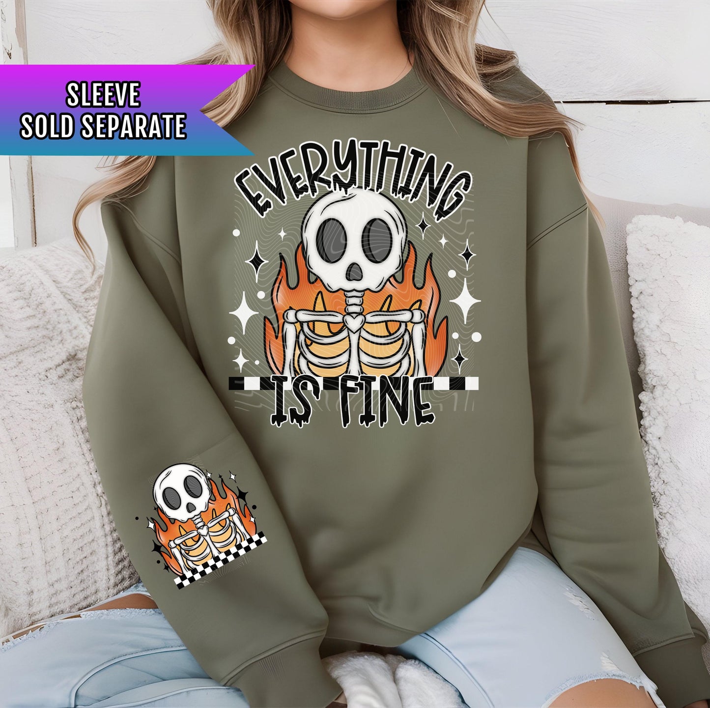 Everything Is Fine DTF Transfers Ready For Press, Halloween DTF Prints, Spooky Season Dtf Prints, Heat Press Transfers, Skeleton DTF Print