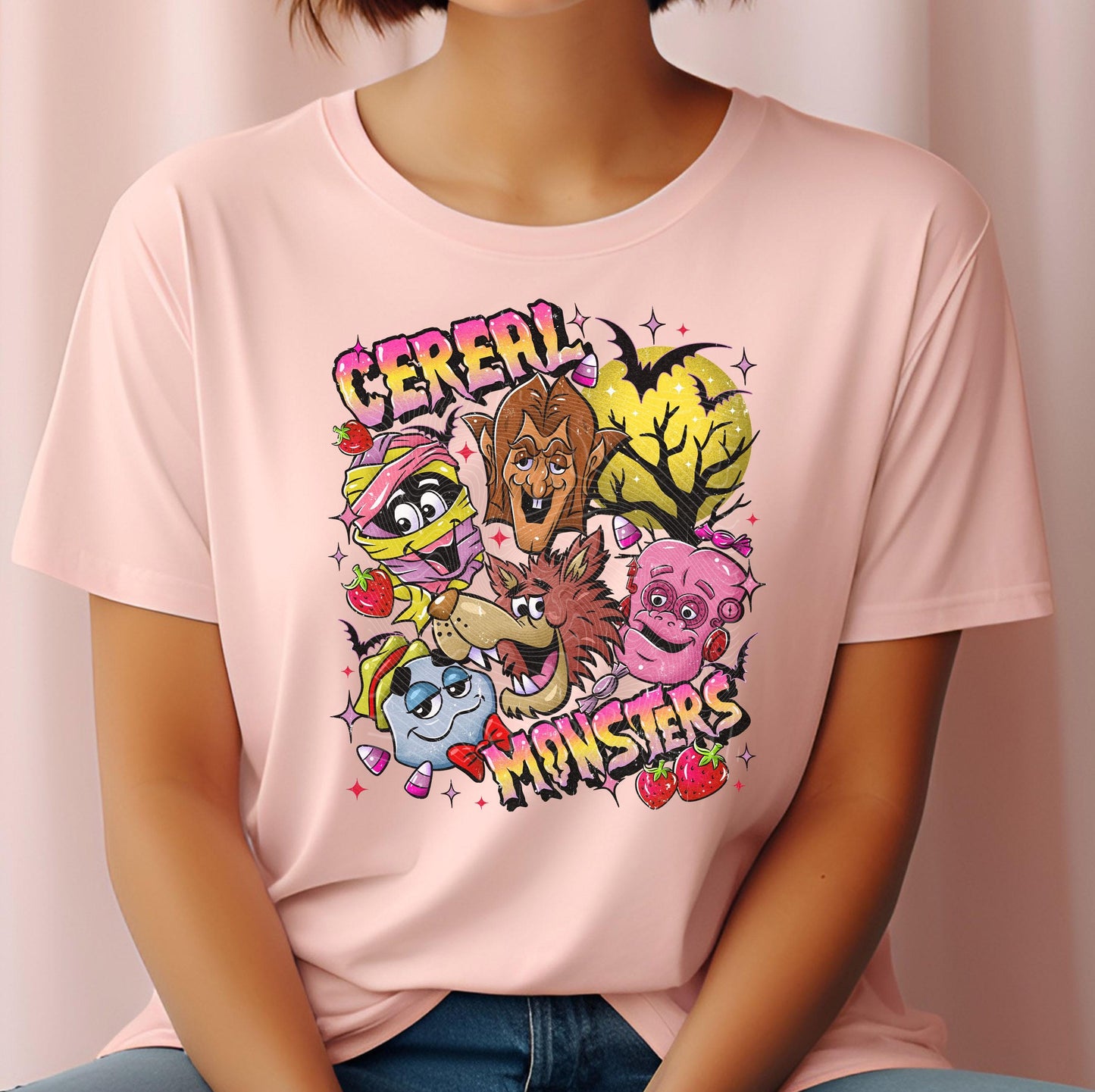 Cereal Monsters DTF Transfer, Halloween DTF Transfers Ready For Press, Heat Press Transfers, Monsters DTF, Spooky Season Dtf, Strawberry Dtf