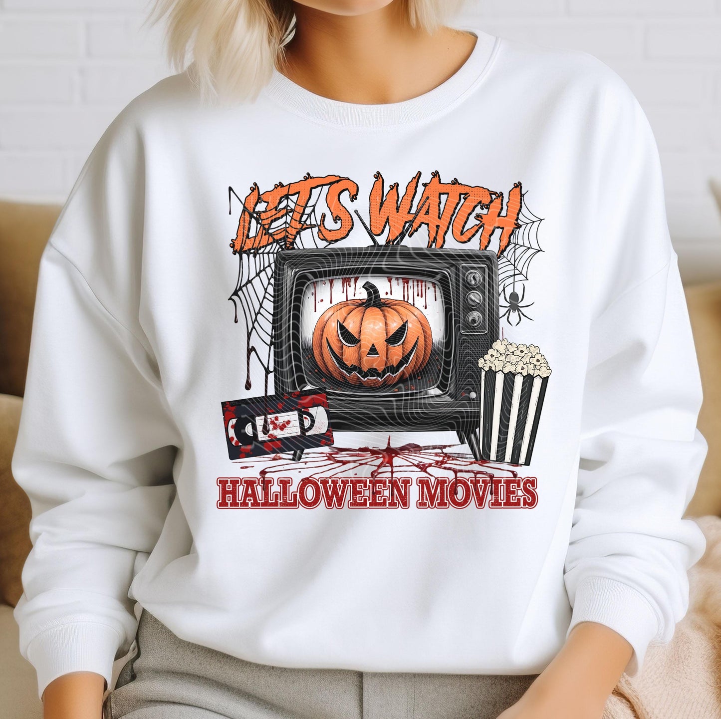 Let's Watch Halloween Movies DTF Transfer, Halloween DTF Transfer Ready For Press, Horror Dtf, Heat Press Transfers, Ghost Season Dtf Prints