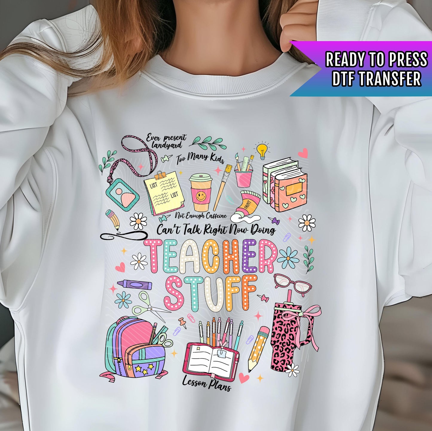 Teacher Stuff DTF Transfer Ready For Press, Back to School DTF Transfers, Ready Dtf Transfer, Teacher Heat Press Transfers, Lesson Plans DTF