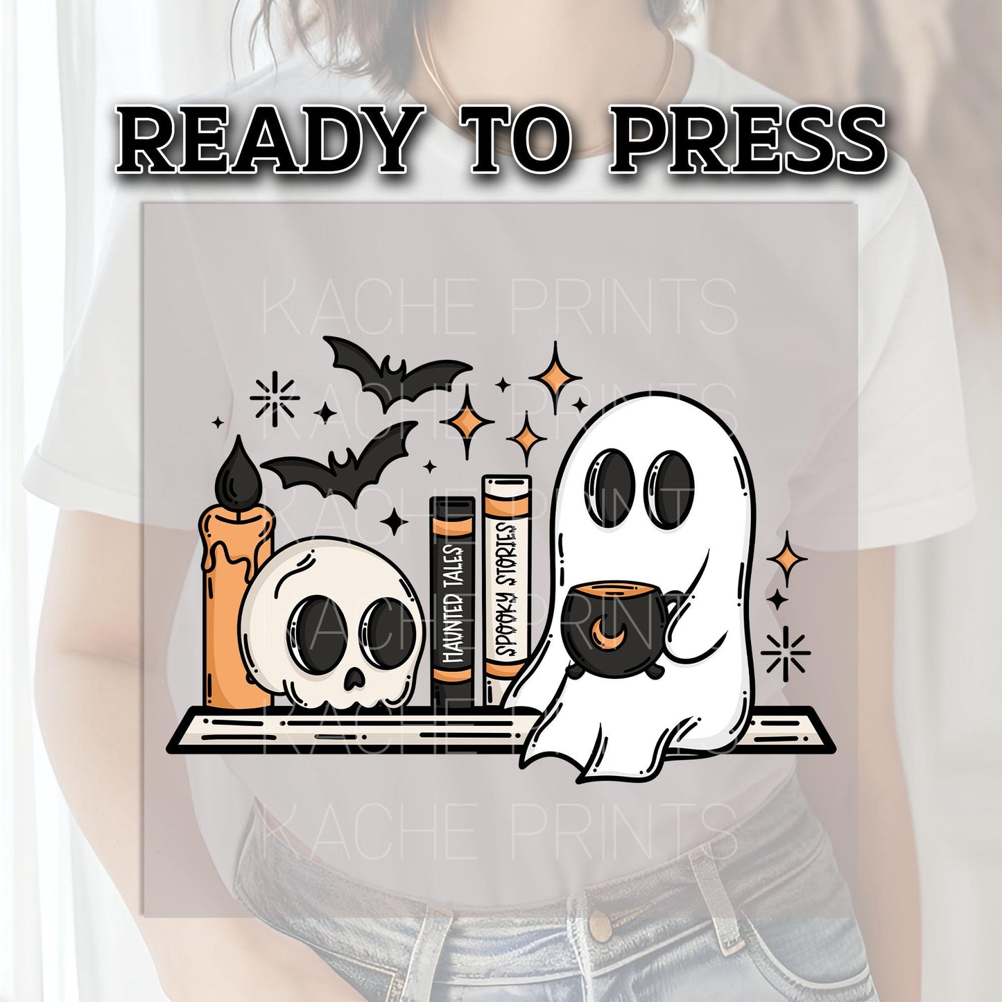 Ghost Shelf DTF Transfer Ready For Press, Halloween DTF Print, Skull Dtf Print, Heat Press Transfer, Spooky Stories DTF Print, Haunted Tales