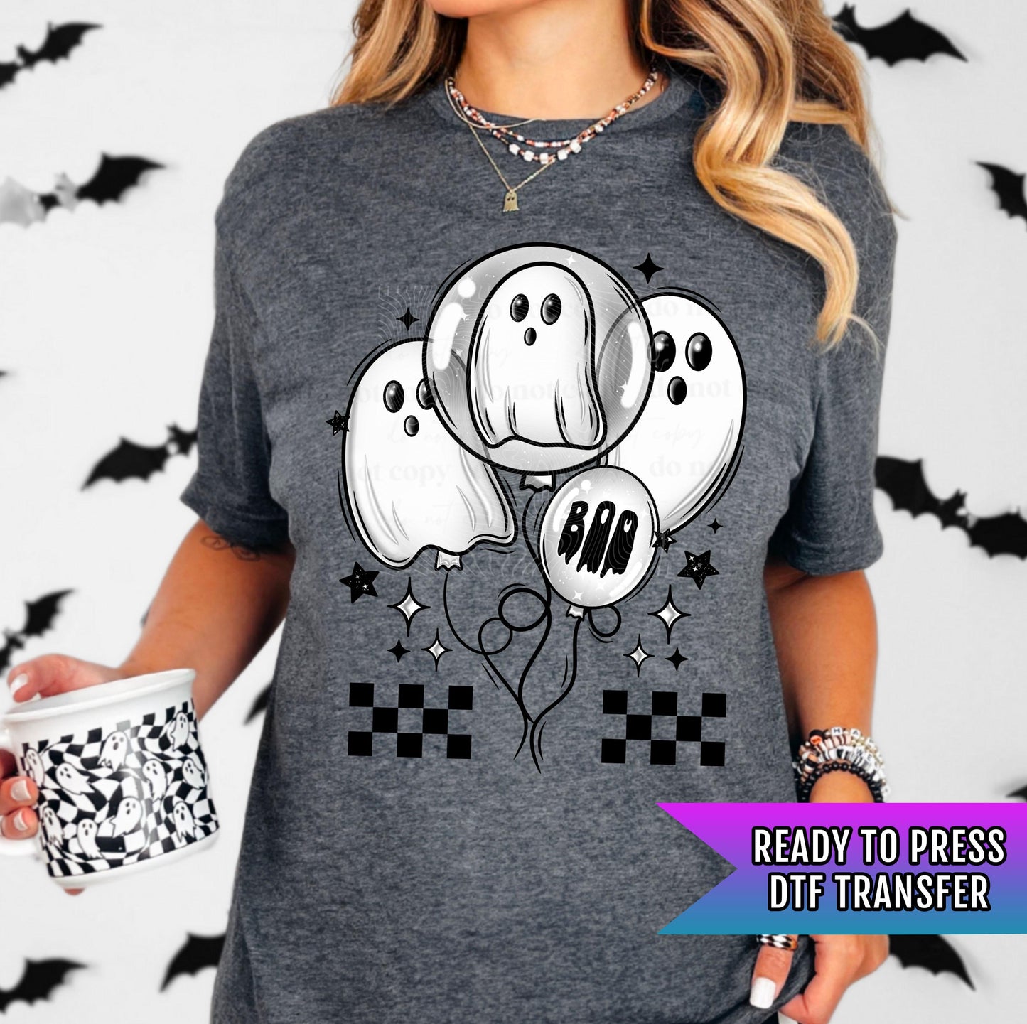 Ghost Balloons DTF Transfers, Ghost Dtf Transfer, Halloween DTF Transfer Ready For Press, Heat Press Transfer, Scary Balloon Ghost DTF Print