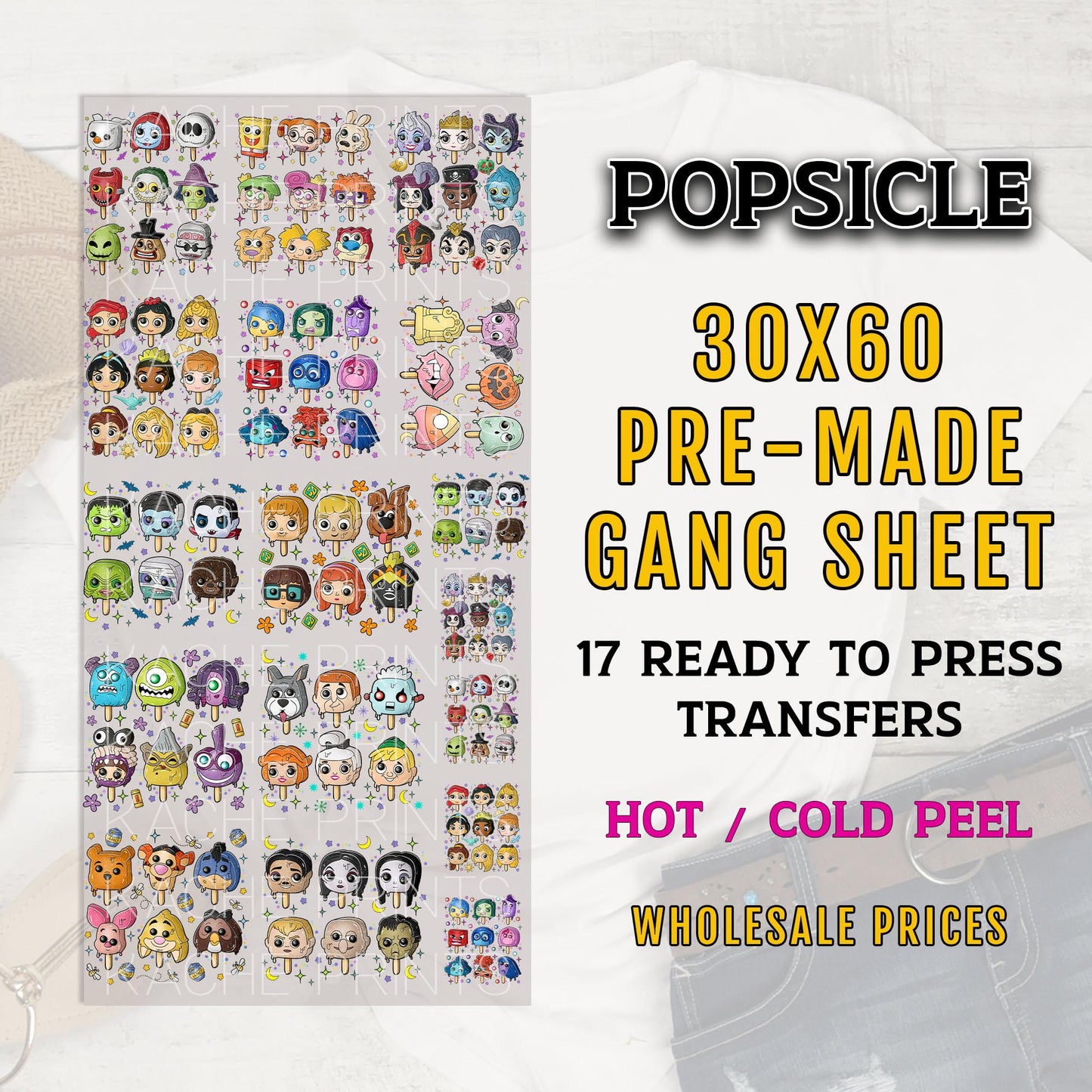 Popsicles DTF Gang Sheet, Character Ice Cream DTF Transfers, Halloween DTF Transfer, Spooky Friends Dtf, Summer Popsicles Ready For Press