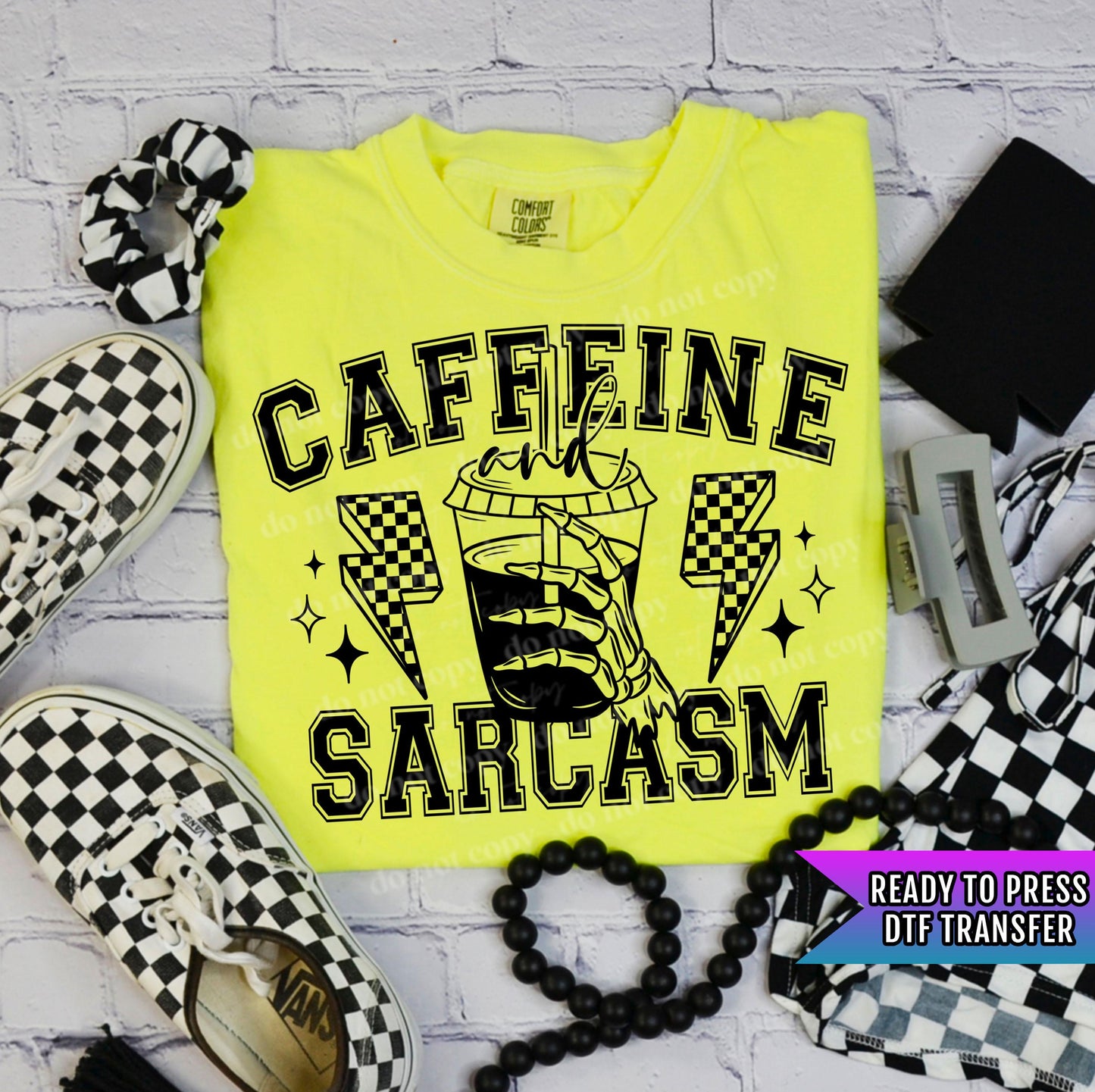 Caffeine And Sarcasm DTF Transfer Ready For Press, Coffee DTF Print, Heat Press Transfer, Sarcastic, Coffee Drinker DTF Print,Direct To Film