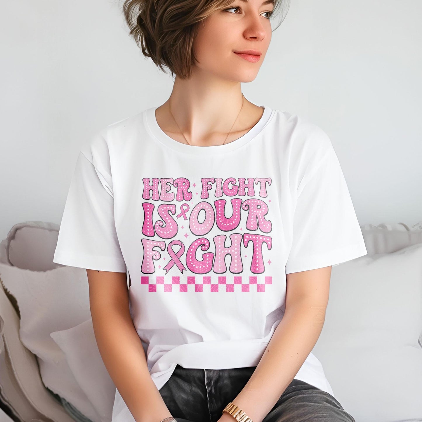 Her Fight Is Our Fight DTF Transfer Ready For Press, Breast Cancer Fight Dtf Prints, Cancer Fighter, Heat Press Transfer, Pink Ribbon Cancer