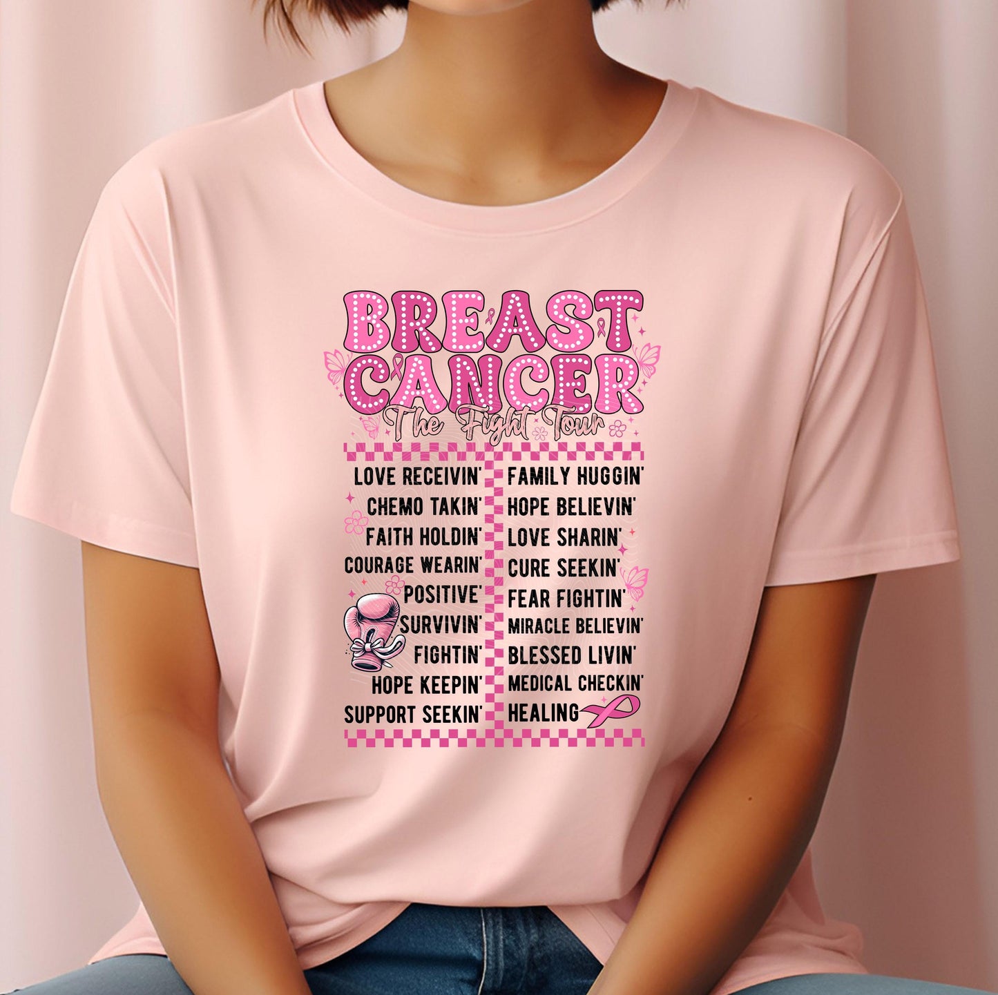Breast Cancer The Fight Tour DTF Transfers Ready For Press, Medical Checkin Dtf, Support Breast Cancer, Heat Press Transfers, Hope Believin
