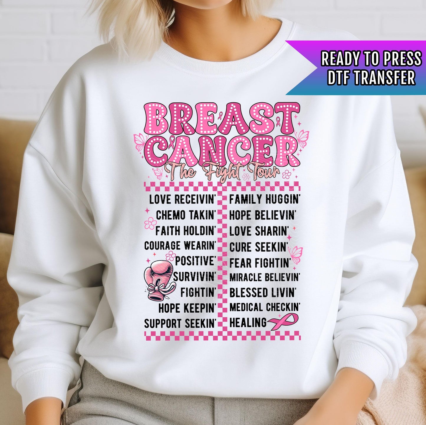 Breast Cancer The Fight Tour DTF Transfers Ready For Press, Medical Checkin Dtf, Support Breast Cancer, Heat Press Transfers, Hope Believin