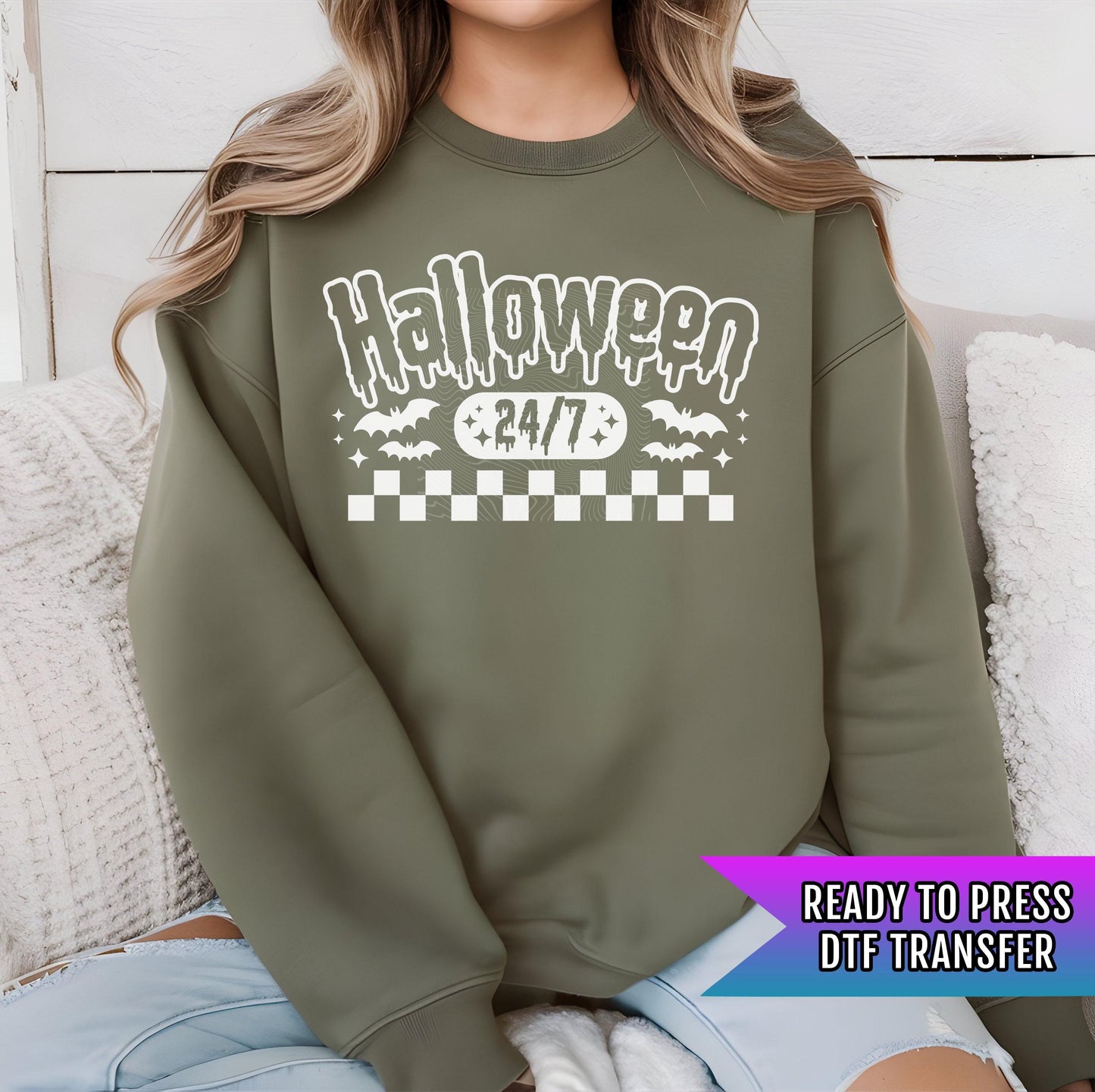 Halloween 24/7 DTF Transfer, Halloween DTF Transfer Ready For Press, Spooky Season DTF Print, Heat Press Transfer,Just Waiting for Halloween