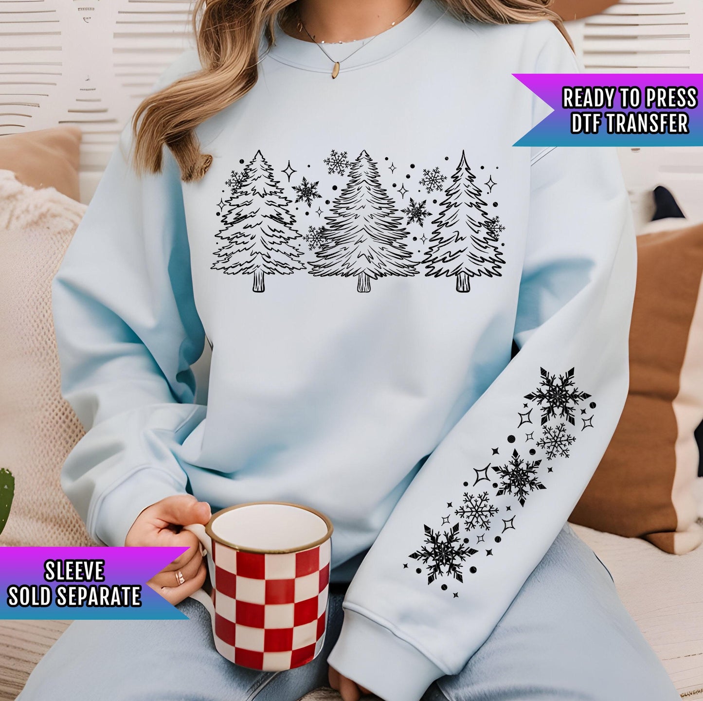 Snowy Trees DTF Transfer Ready For Press, Merry Christmas DTF Prints, Heat Press Transfer, Winter, Christmas Tree Dtf Prints, Direct To Film