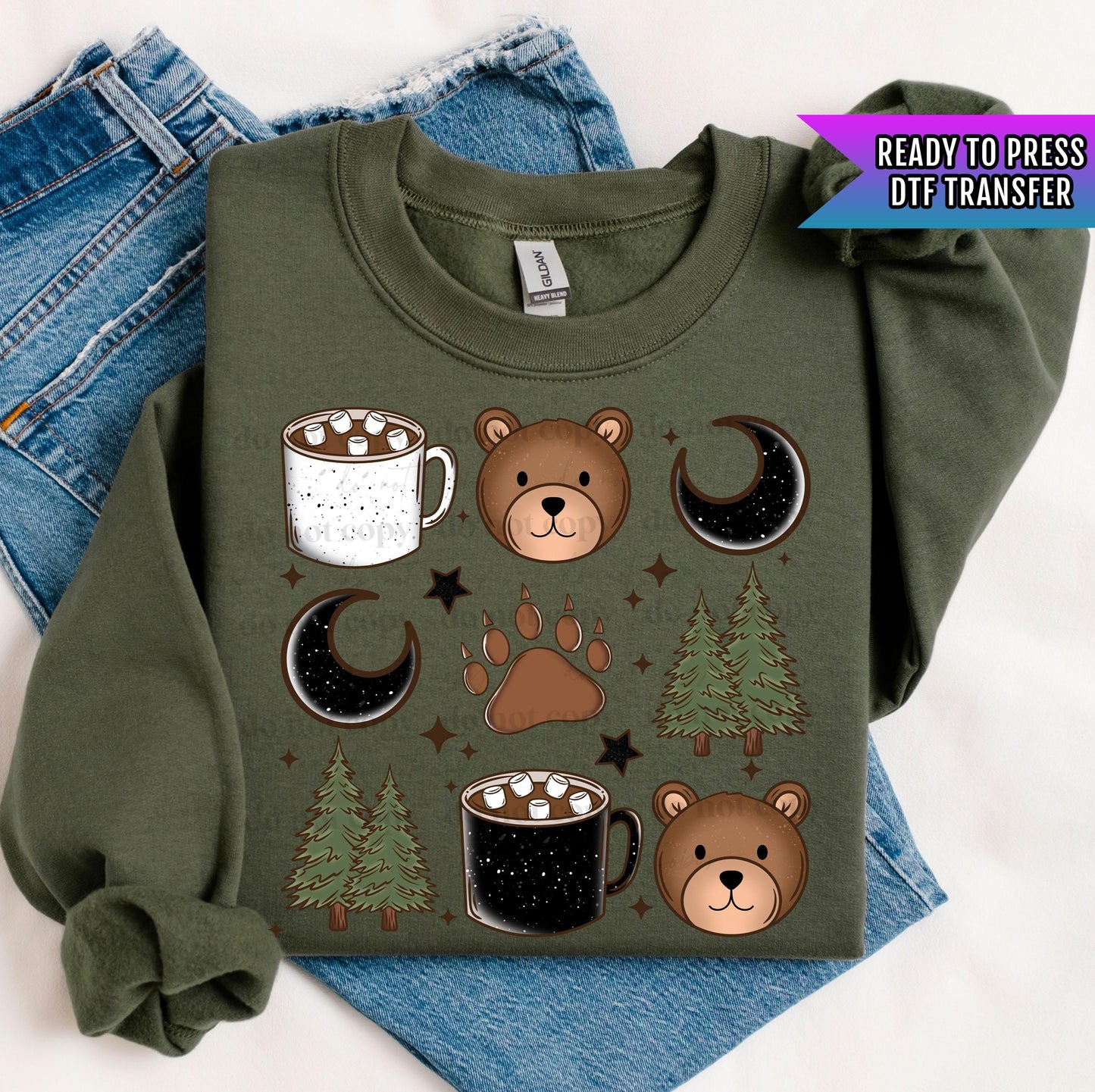 Bear Mugs Camping Grid DTF Transfer Ready For Press, S'more Crew Camping Lover Dtf Print, Family Camper, Heat Press Transfer, Direct To Film