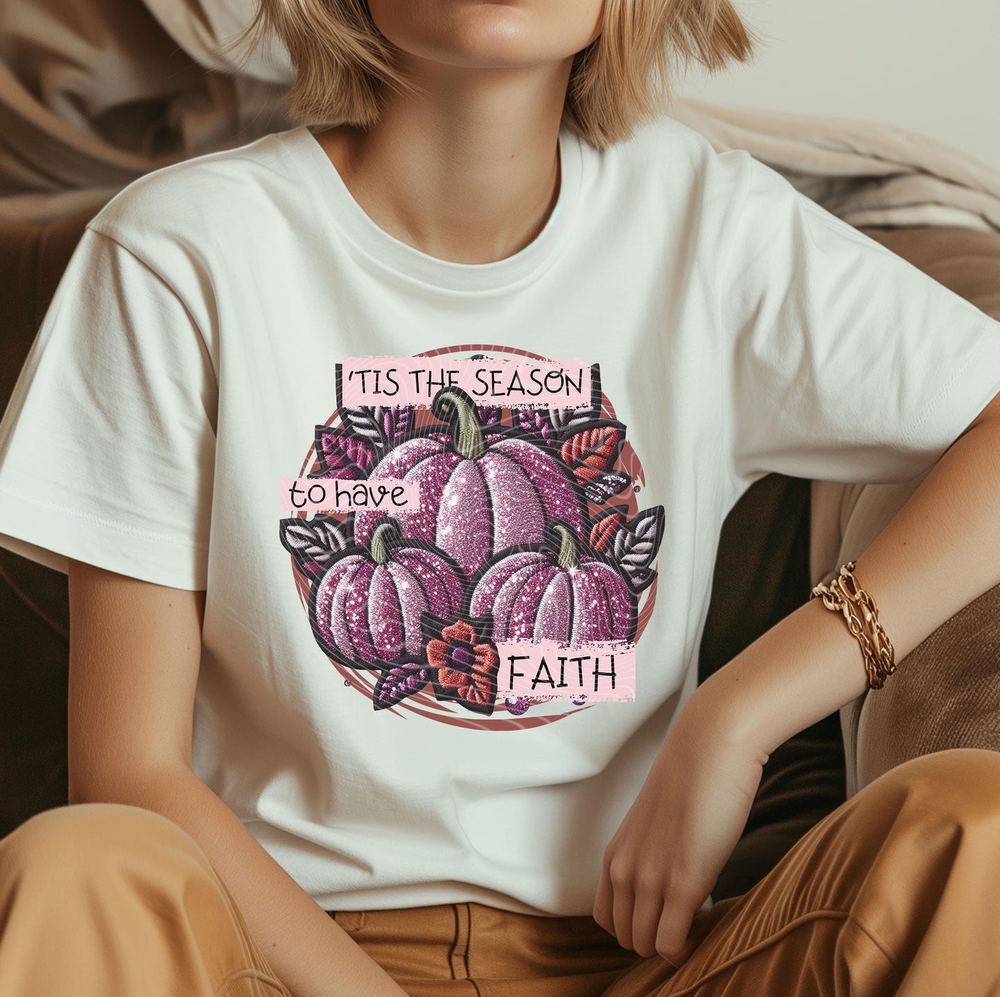 Tis The Season To Faith Pink Pumpkins DTF Transfer Ready For Press, Fall DTF Print, Direct To Film, Autumn DTF Transfer, Heat Press Transfer