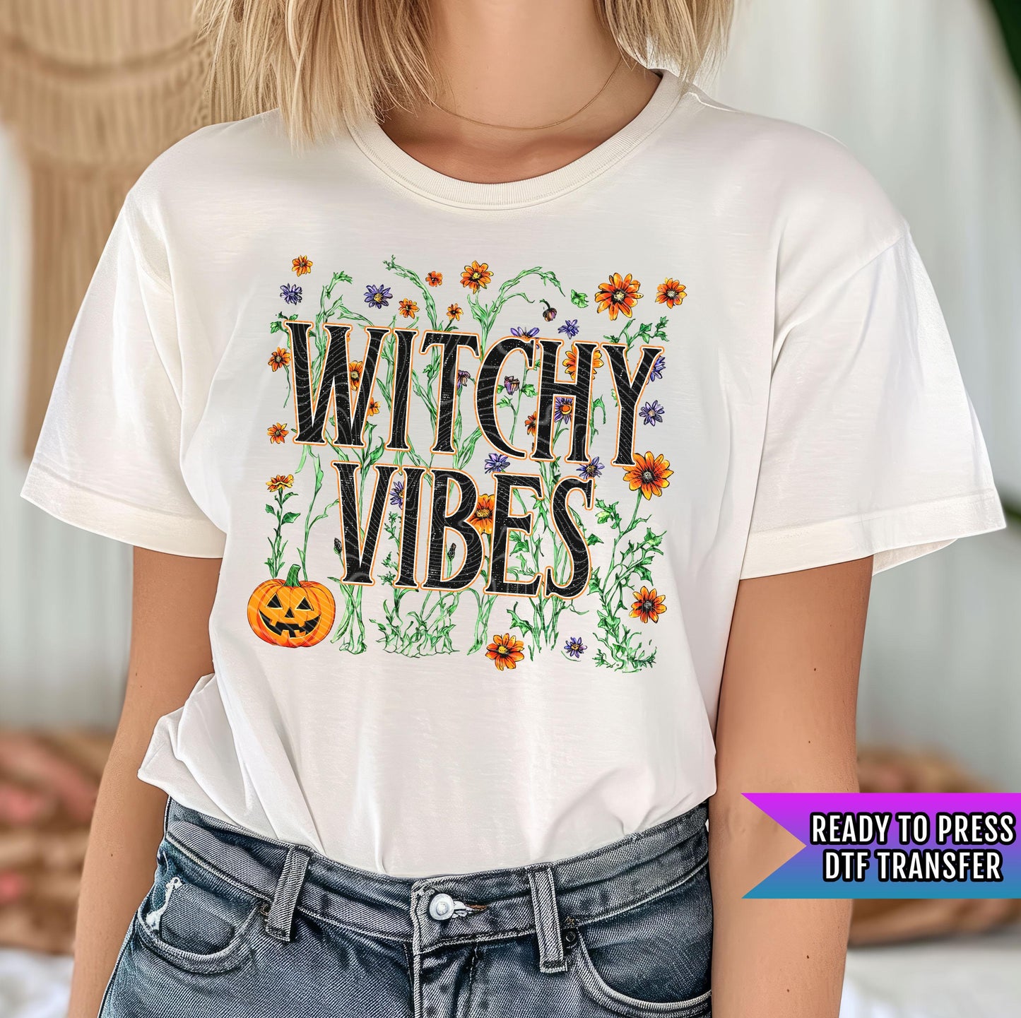 Witchy Vibes DTF Transfers, Halloween Dtf Prints, Halloween DTF Transfer Ready For Press, Heat Press Transfer, Direct To Film, Spooky Season