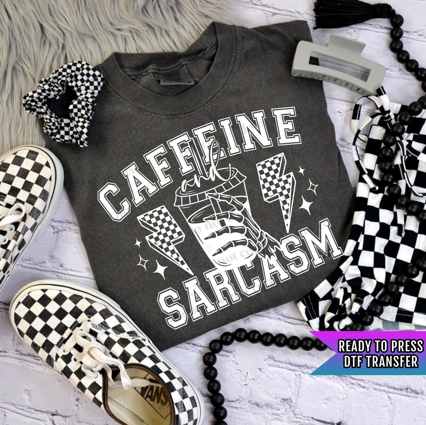 Caffeine And Sarcasm DTF Transfers Ready For Press, Coffee Lover DTF Prints, Heat Press Transfers, Coffee Drinker DTF Prints, Direct To Film