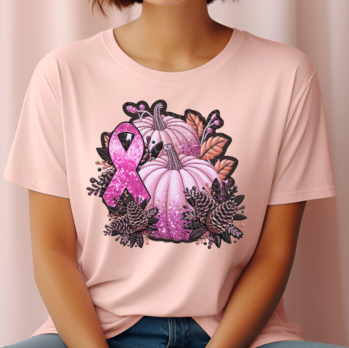 Glitter Pumpkin Ribbon DTF Transfers Ready For Press, Cancer Fighter Dtf Prints, Walk With Strength DTF, Heat Press Transfer, Direct To Film
