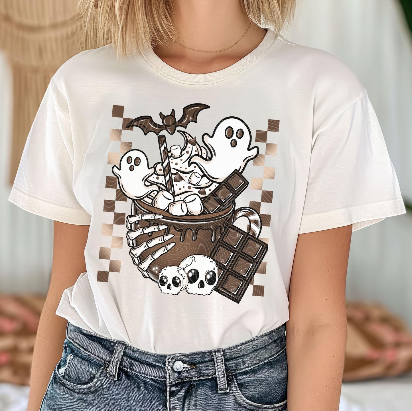 Spooky Hot Cocoa DTF Transfers, Halloween DTF Transfers Ready For Press, Direct To Film, Skeleton Dtf Prints, Heat Press Transfer, Ghost Dtf