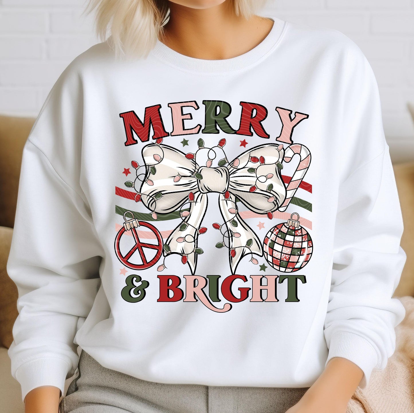 Merry & Bright DTF Transfers Ready For Press, Merry Christmas DTF Prints, Heat Press Transfer, Direct To Film, Happy Holidays Days Dtf Print