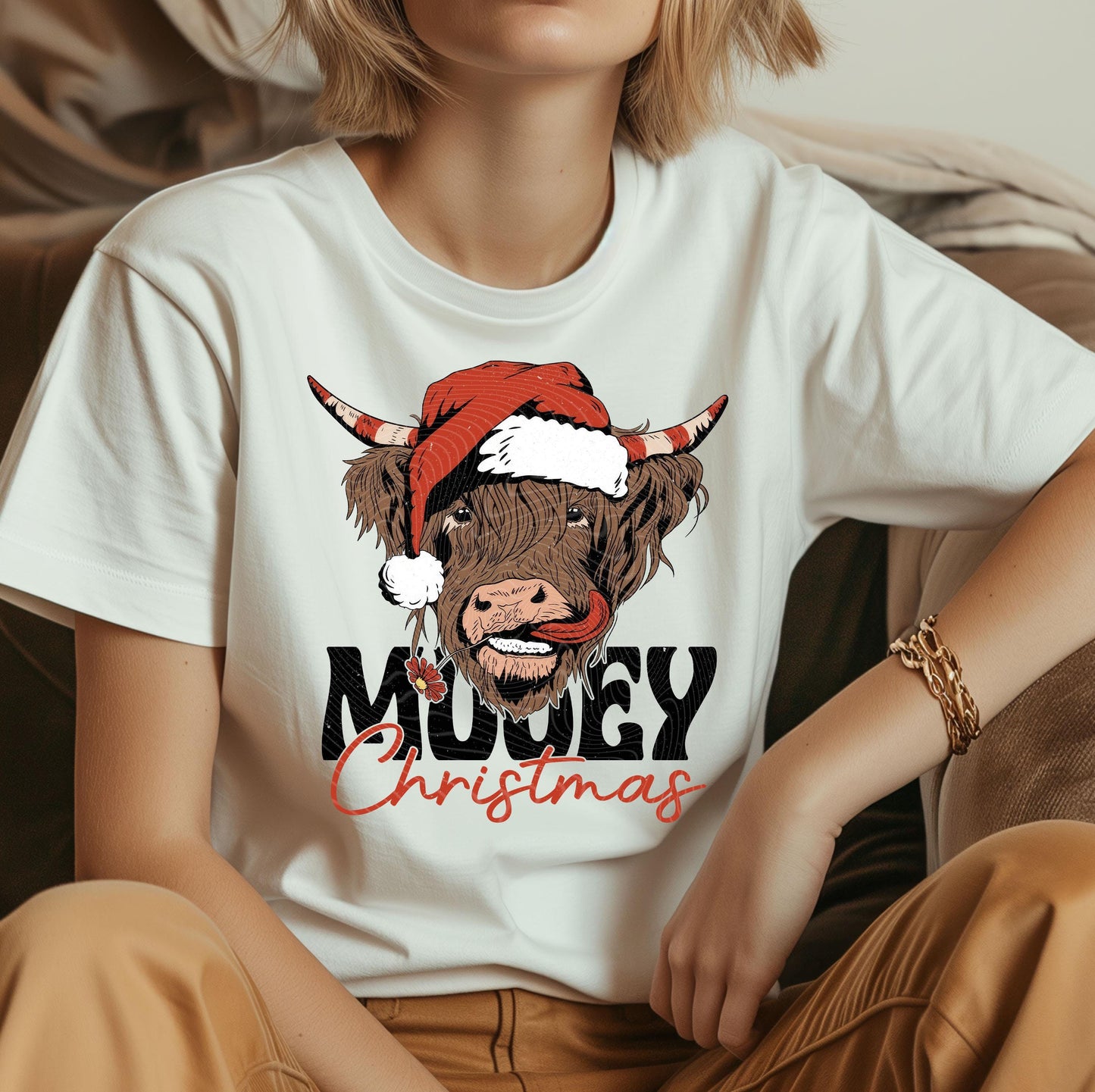 Mooey Christmas DTF Transfers Ready For Press, Country Christmas DTF Prints, Heat Press Transfers, Direct To Film, Cow Lover, Farm Christmas