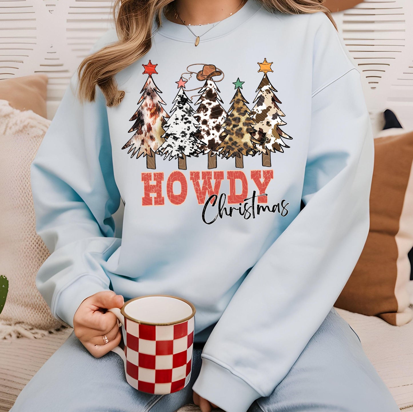 Christmas Tree Howdy Cow DTF Transfer Ready For Press, Farm Christmas DTF Print, Heat Press Transfer, Direct To Film, Animal Lover Christmas