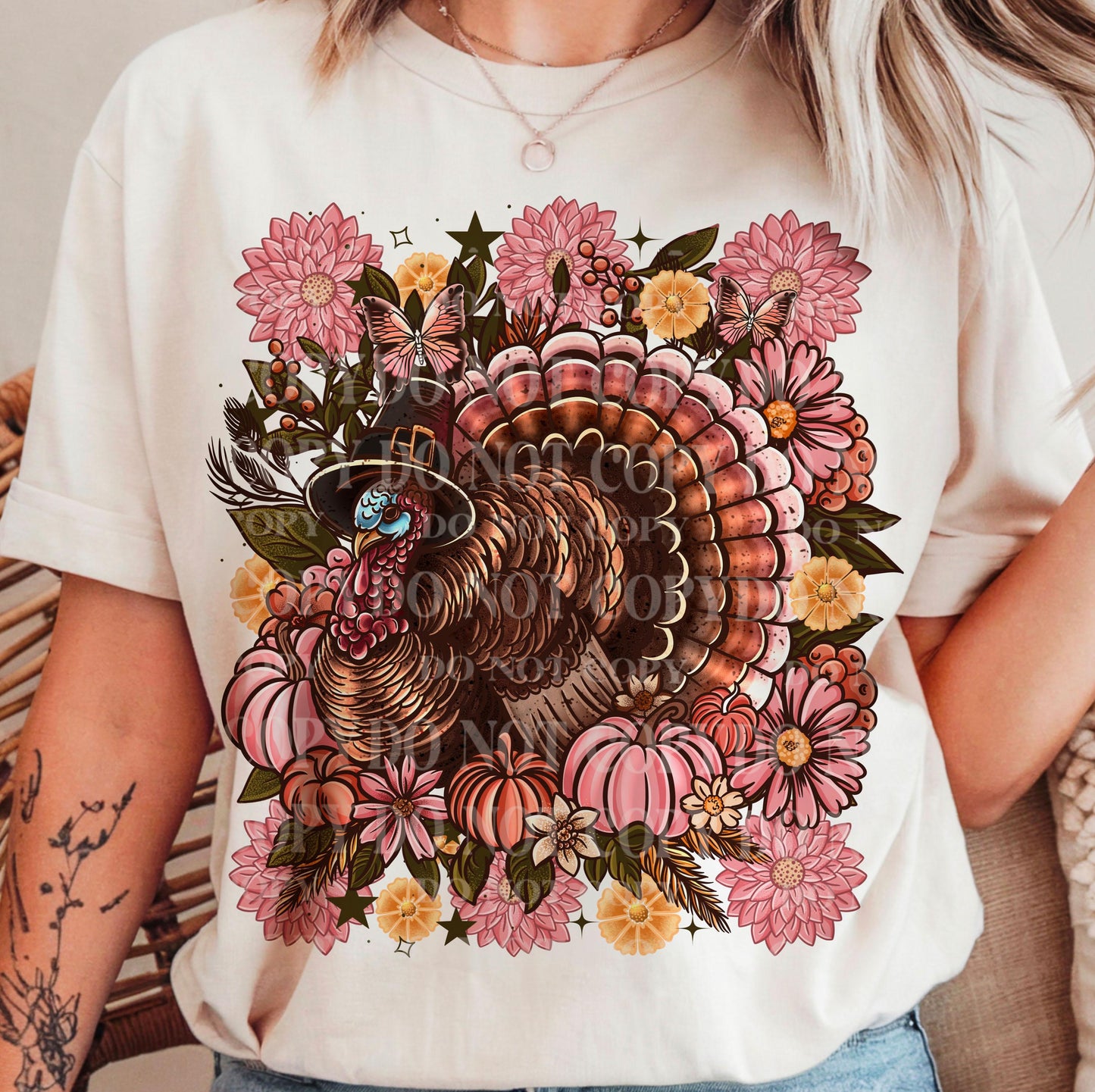 Floral Turkey DTF Transfers Ready For Press, Thanksgiving DTF Transfers, Give Thanks Dtf Transfer, Fall, Heat Press Transfer, Direct To Film