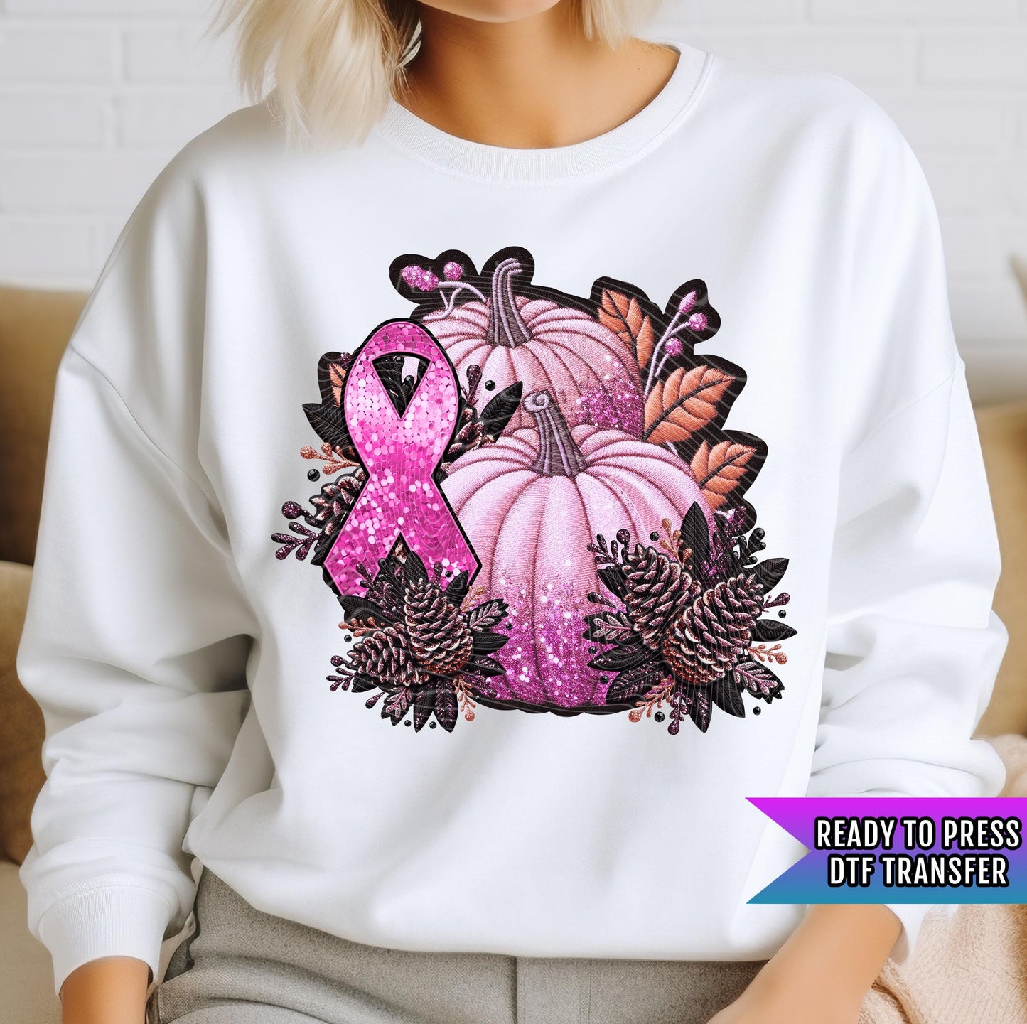 Glitter Pumpkin Ribbon DTF Transfers Ready For Press, Cancer Fighter Dtf Prints, Walk With Strength DTF, Heat Press Transfer, Direct To Film