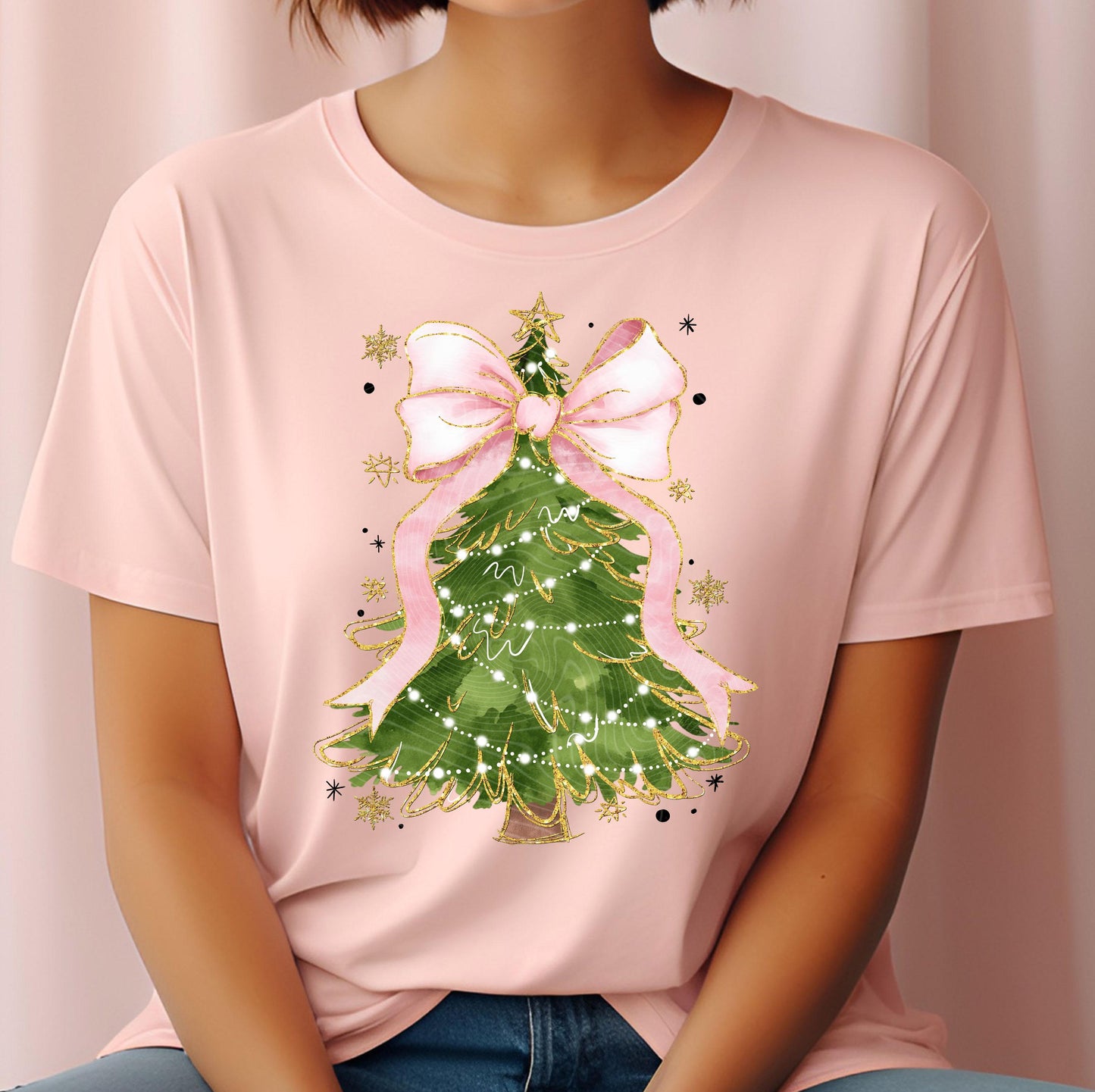 Christmas Tree DTF Transfer Ready For Press, Christmas Coquette Bow DTF Print, Heat Press Transfer, Direct To Film, Winter Holiday Dtf Print