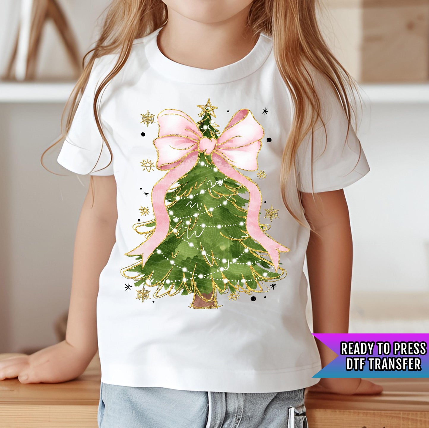 Christmas Tree DTF Transfer Ready For Press, Christmas Coquette Bow DTF Print, Heat Press Transfer, Direct To Film, Winter Holiday Dtf Print