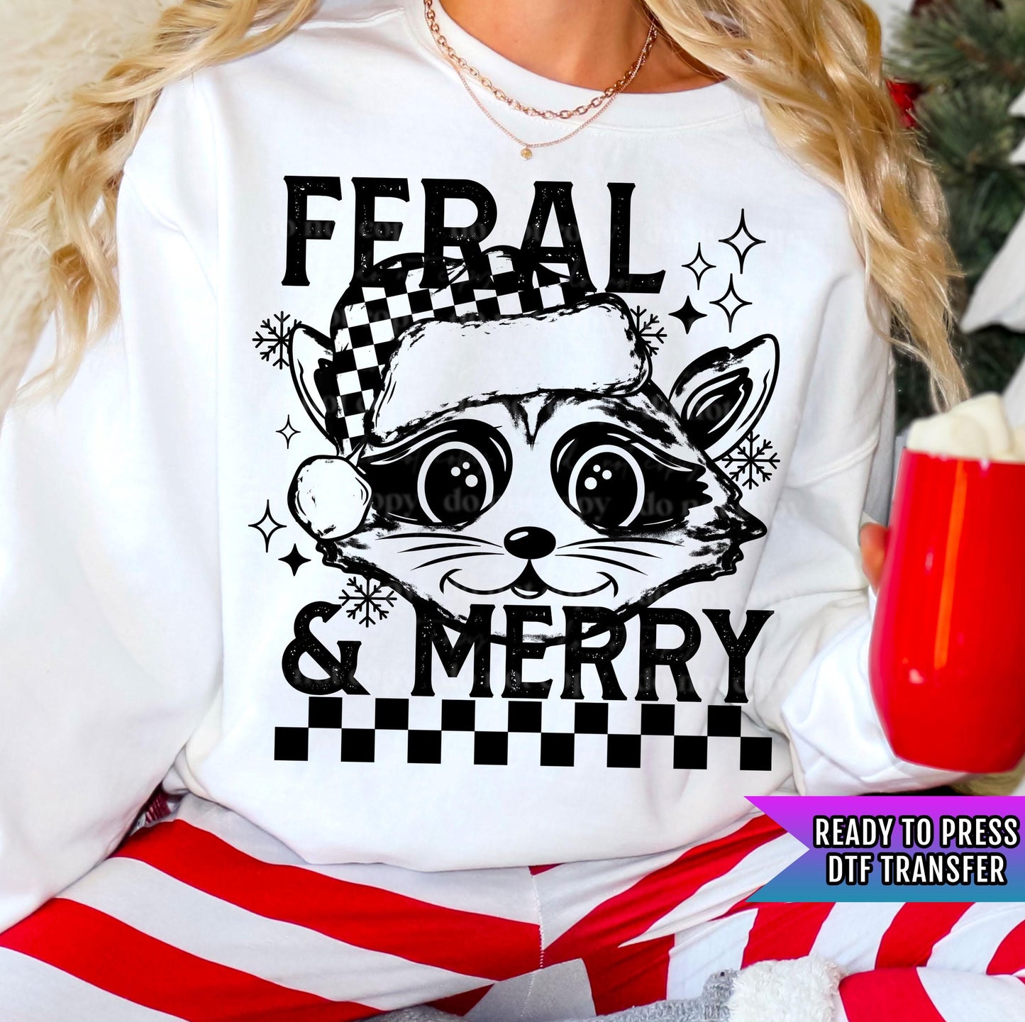 Feral & Merry DTF Transfer Ready For Press, Merry Christmas DTF Prints, Heat Press Transfer, Direct To Film, Cozy Season Dtf, Snowflakes Dtf