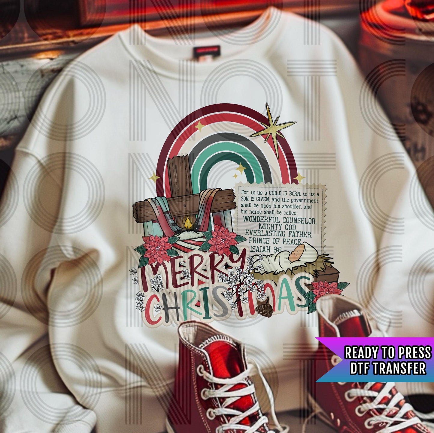 Merry Christmas DTF Transfers Ready For Press, Christmas DTF Print, Heat Press Transfer, Direct To Film, Christmas Transfers, Holy Night Dtf