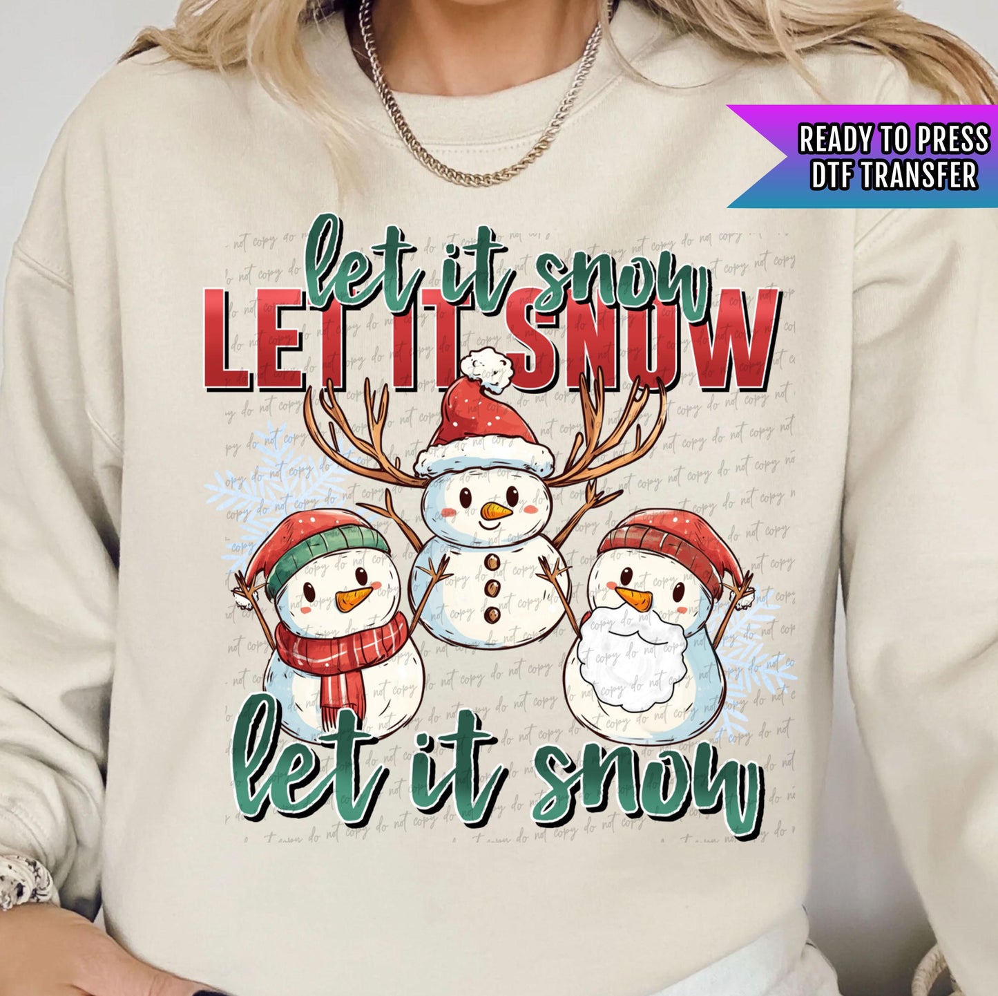Let It Snow DTF Transfers Ready For Press, Christmas DTF Print, Heat Press Transfers, Direct To Film, Christmas Transfer, Snowman Dtf Prints