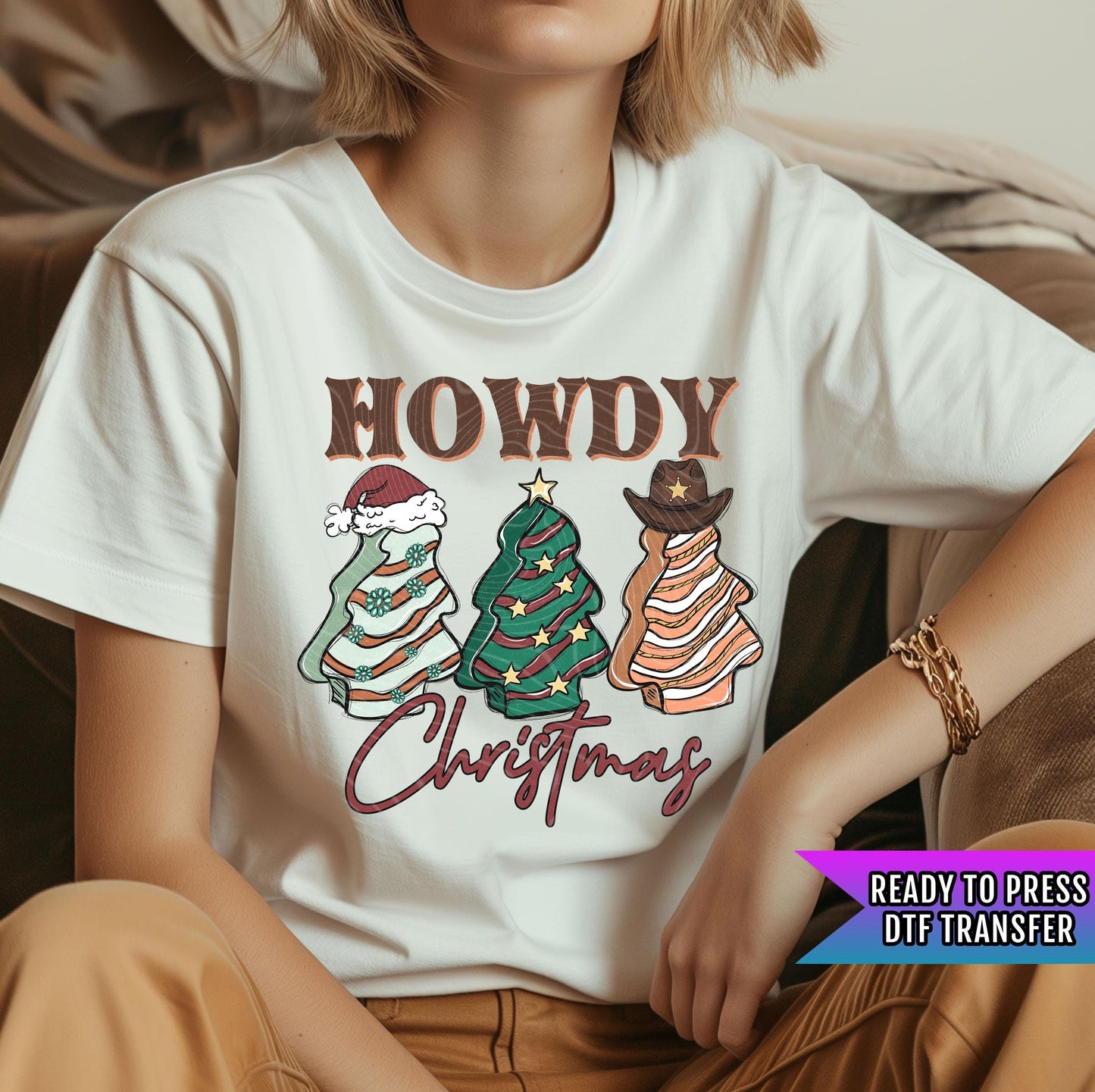 Howdy Christmas DTF Transfers Ready For Press, Western Christmas DTF Prints, Heat Press Transfers, Direct To Film, Christmas Tree Howdy Cow
