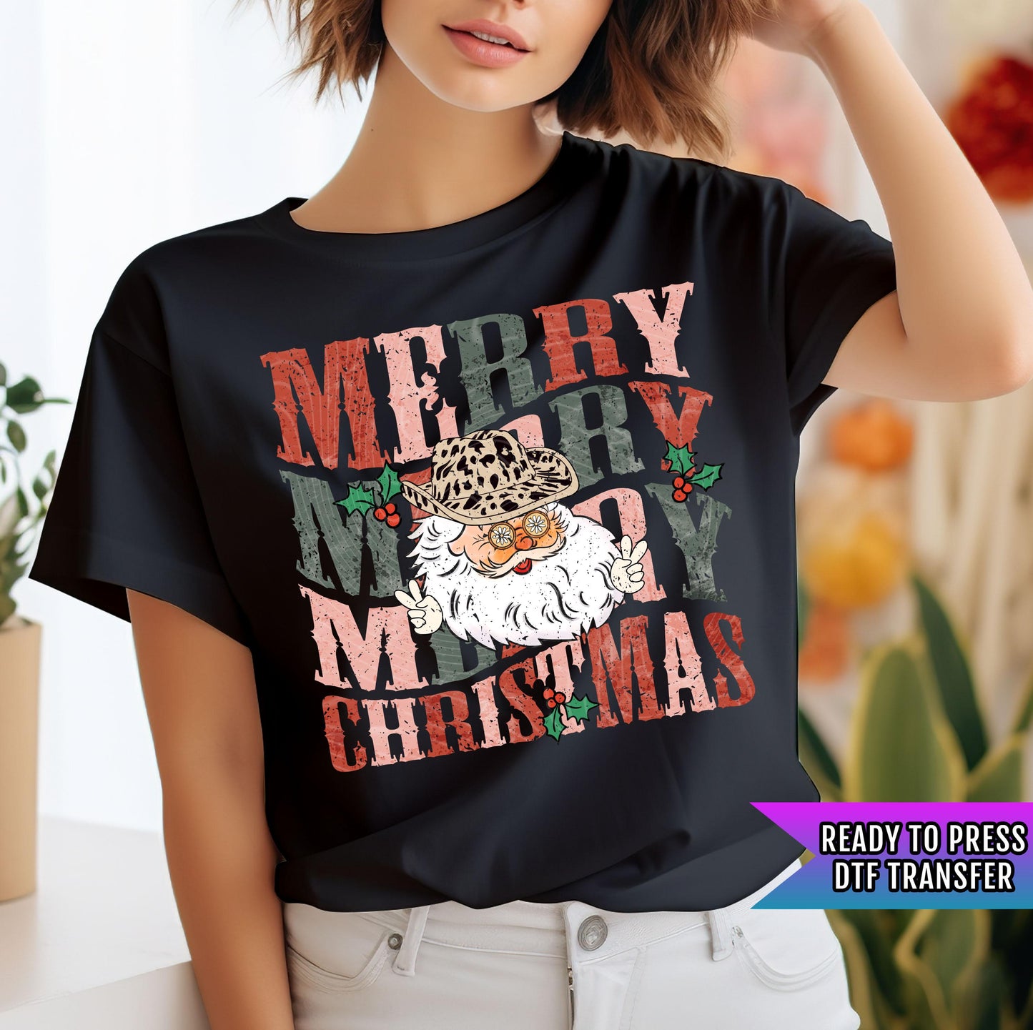 Merry Santa Wavy DTF Transfers Ready For Press, Farm Christmas DTF Prints, Heat Press Transfer, Direct To Film, Western Christmas Dtf Prints