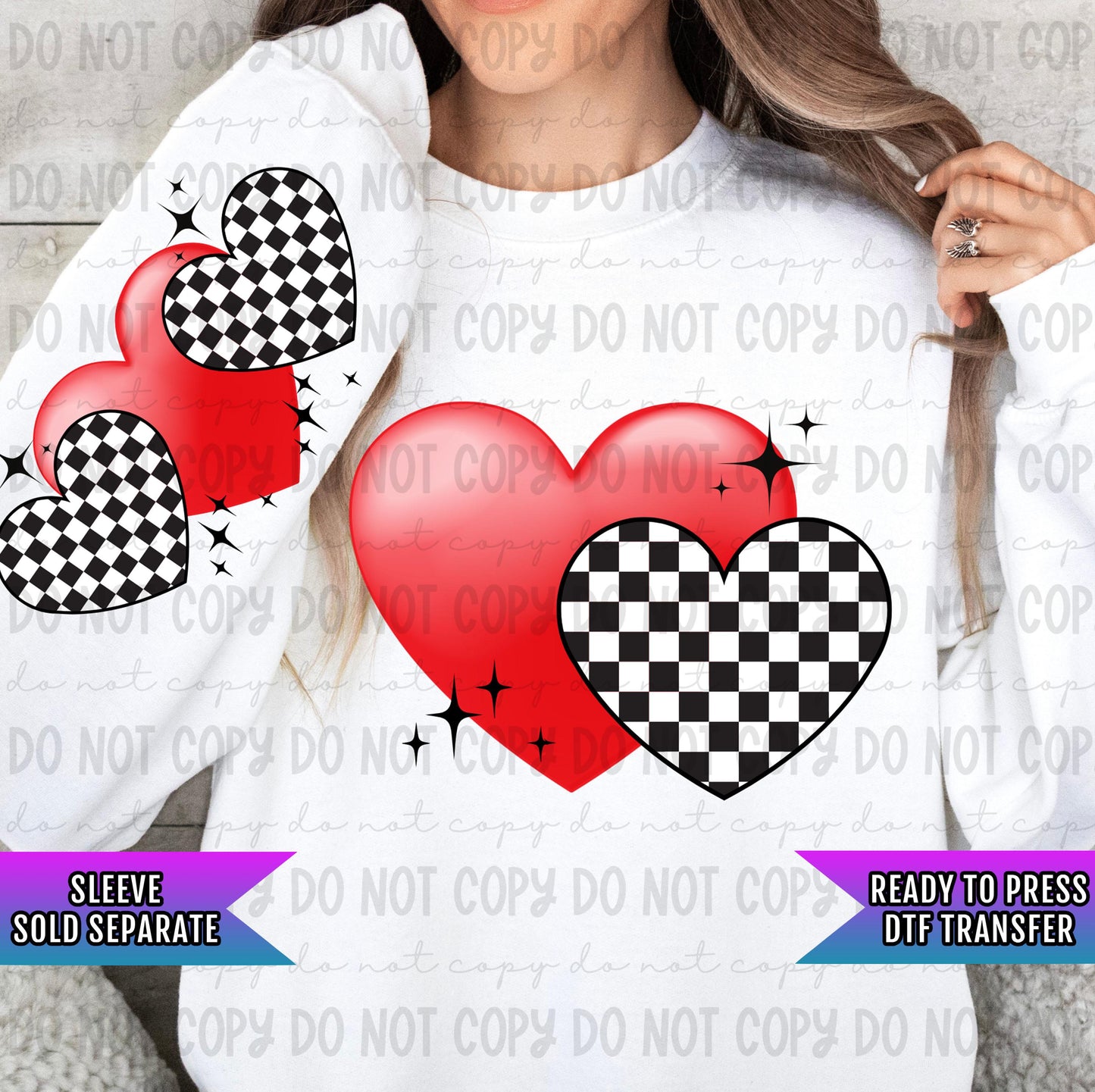 Checkered Red Heart Stars DTF Transfers Ready For Press, Retro Valentine's Day DTF Print, Heat Press Transfer, Direct To Film, Love Transfer