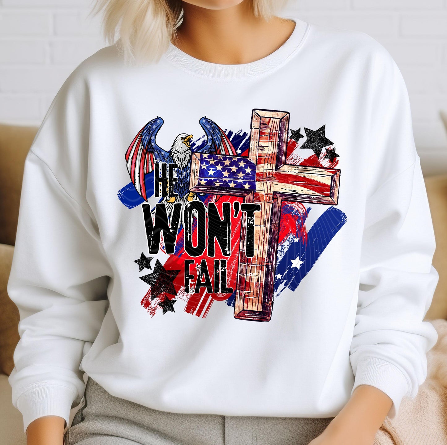 He Won't Fail DTF Transfer Ready For Press, Patriotic American Symbol DTF Prints, Heat Press Transfer, Direct To Film, Eagle, Flag Transfers