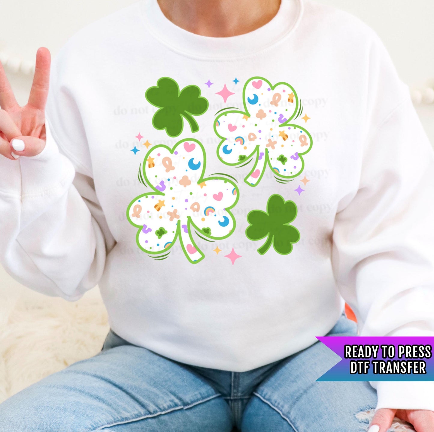 Marshmallow Clovers DTF Transfers Ready For Press, Lucky Clover Dtf Prints, Heat Press Transfers, Direct To Film, St Patrick's Day Transfers