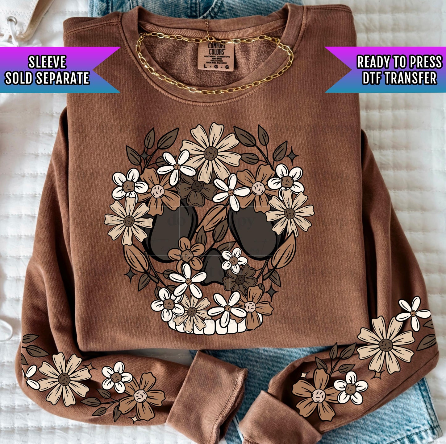 Brown Floral Skellie DTF Transfers Ready For Press, Autumn Season Dtf Prints, Direct To Film, Heat Press Transfers, Flower Nature Transfers