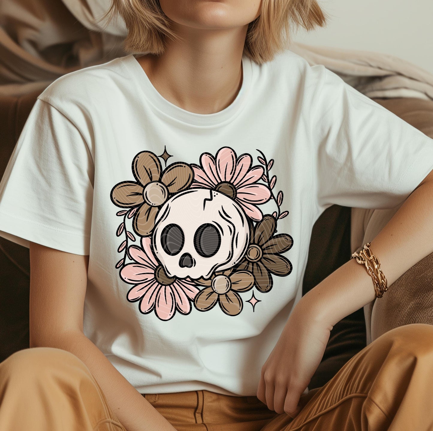 Floral Skull DTF Transfer Ready For Press, Floral Skeleton Dtf Print, Direct To Film, Autumn, Heat Press Transfers, Botanical Skull Transfer
