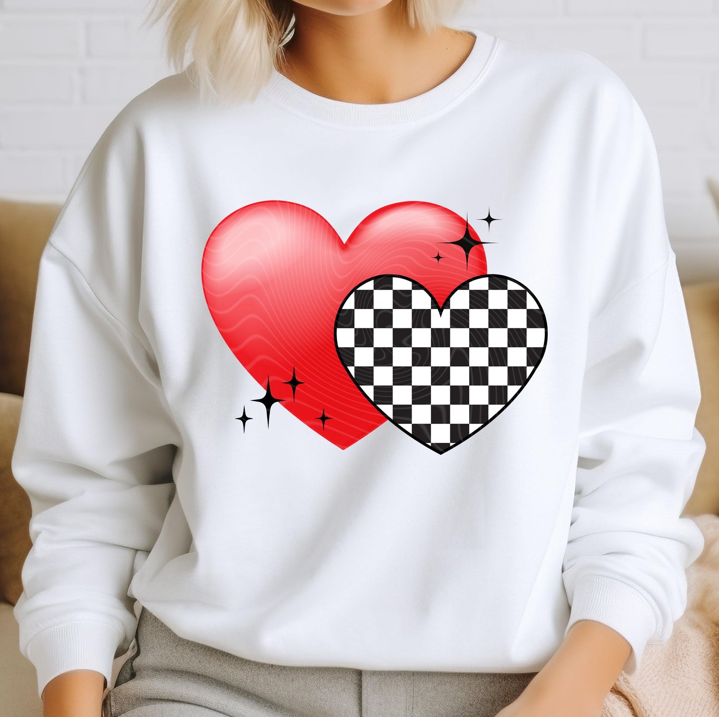 Checkered Red Heart Stars DTF Transfers Ready For Press, Retro Valentine's Day DTF Print, Heat Press Transfer, Direct To Film, Love Transfer