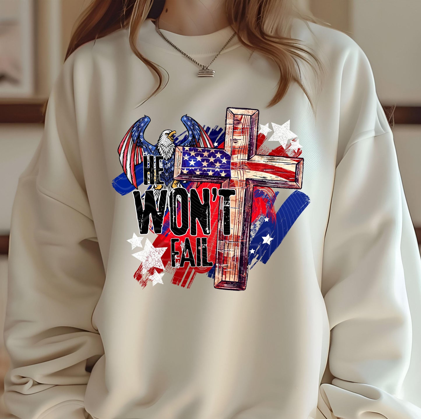 He Won't Fail DTF Transfer Ready For Press, Patriotic American Symbol DTF Prints, Heat Press Transfer, Direct To Film, White Stars Transfers