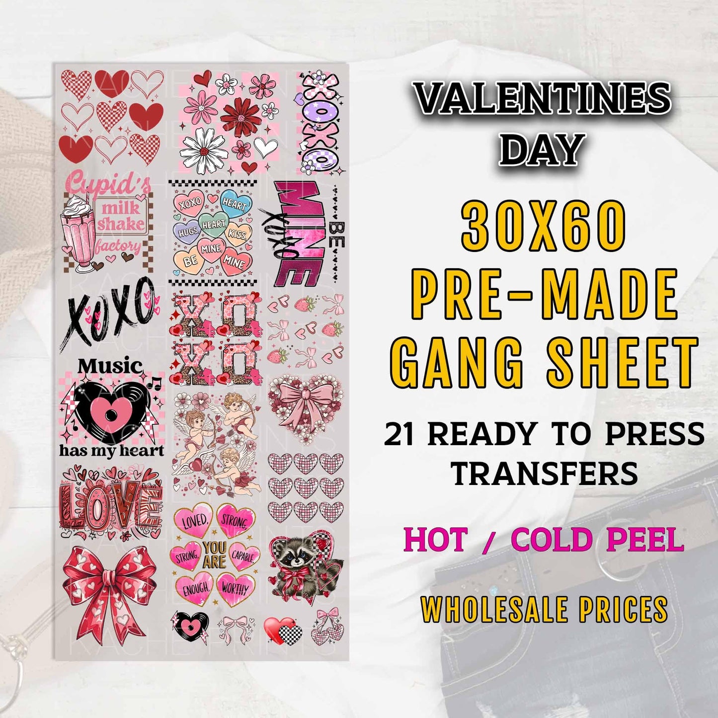 Valentines Day Gang Sheet, Valentines Day DTF Transfer, DTF Transfer Ready For Press, Valentines DTF Prints, Retro Xoxo Dtf Transfers, Dtf