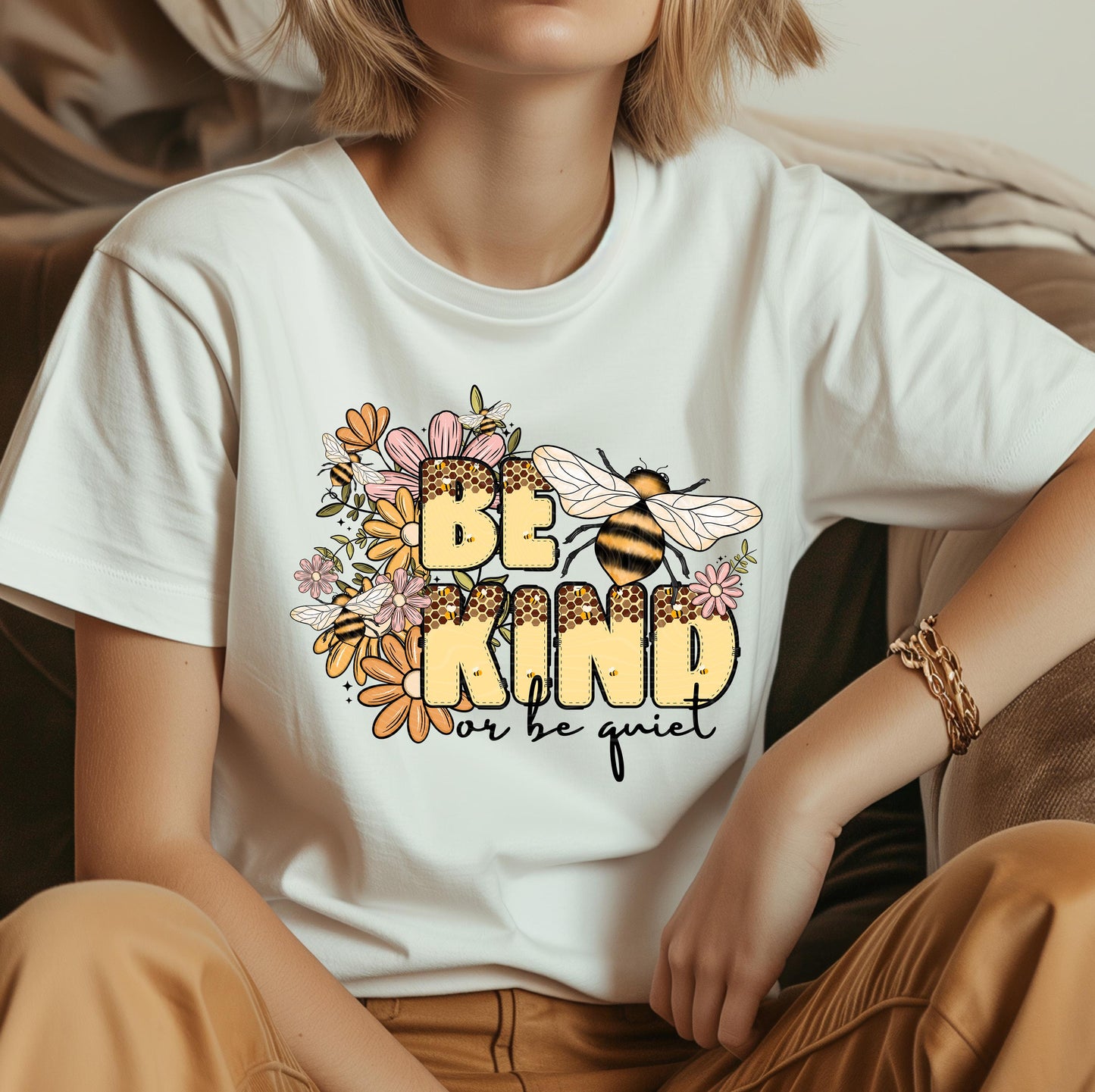 Be Kind Or Be Quiet DTF Transfer Ready For Press, Bee Dtf Prints, Heat Press Transfers, Direct To Film, honeycombing Transfers, Positive Dtf