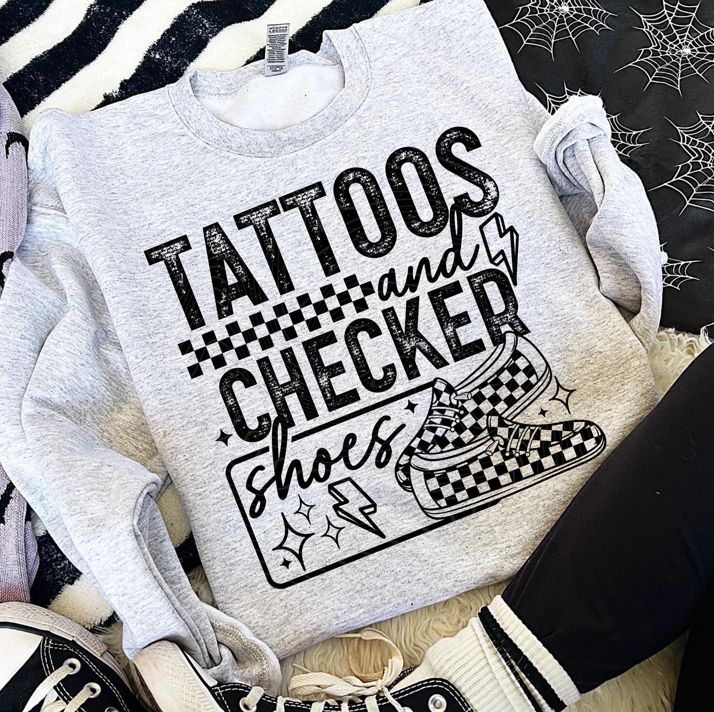Tattoos And Checker Shoes DTF Transfers Ready For Press, Tattoos DTF Prints, Heat Press Transfers, Direct To Film, Tattoo Lover Dtf Transfer