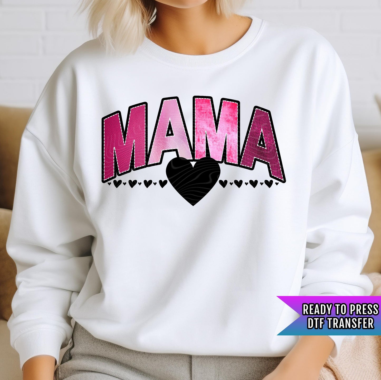 Mama Pink Stitch Hearts DTF Transfers Ready For Press, Happy Valentine's Day DTF Prints, Heat Press Transfers, Direct To Film, Love Transfer