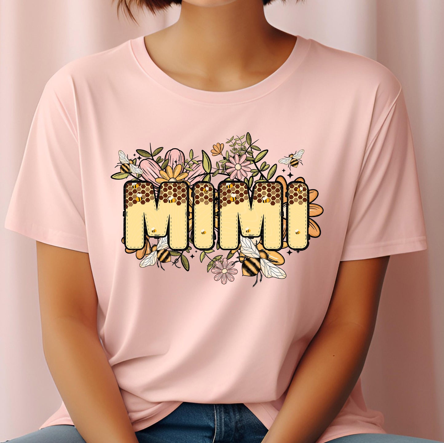 Mimi Bee Floral DTF Transfer Ready For Press, Bee Dtf Prints, Heat Press Transfer, Direct To Film, Faith Dtf, Honeycombing Transfer, Mom Dtf