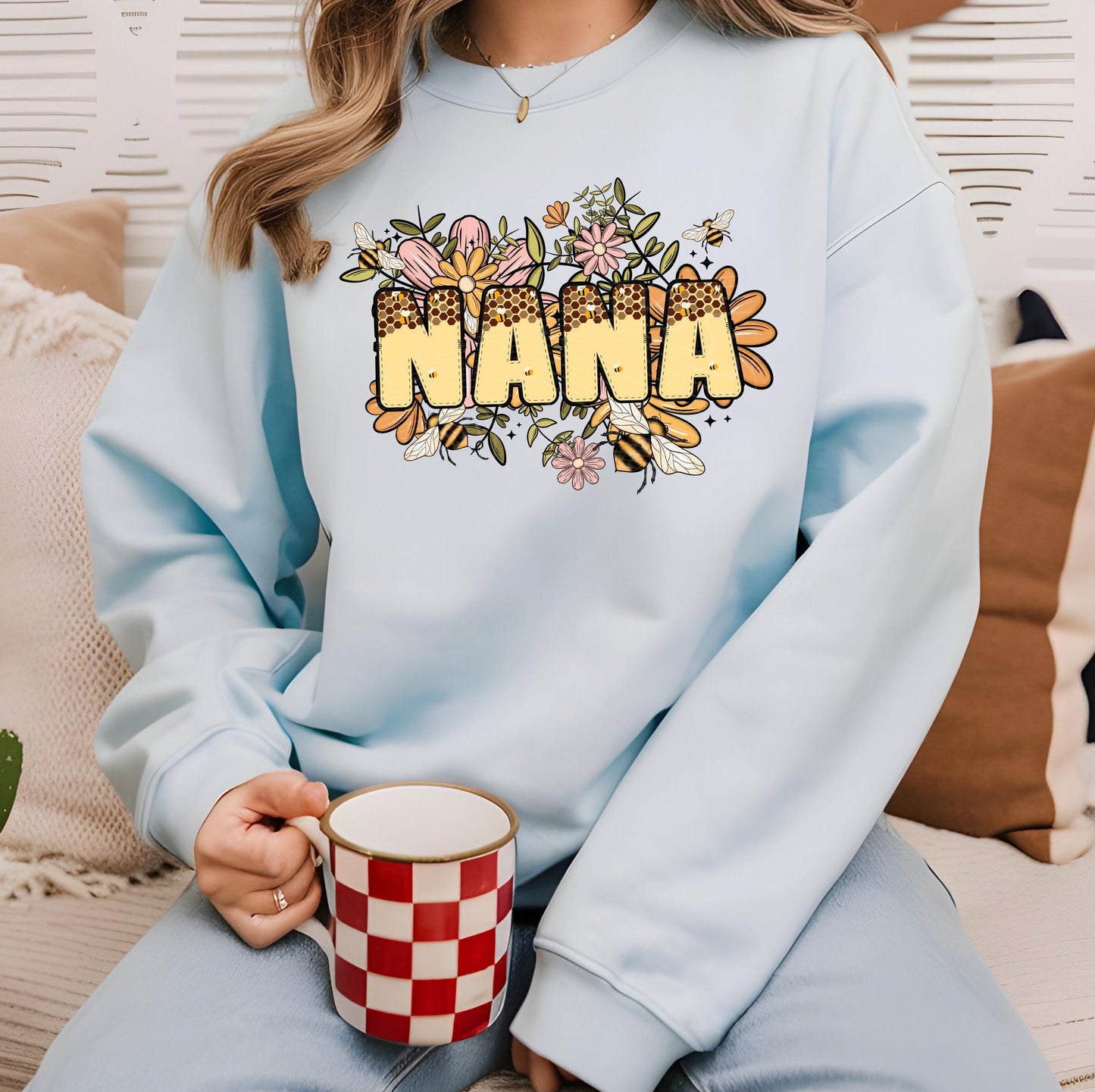 Nana Bee Floral DTF Transfer Ready For Press, Bee Dtf Prints, Heat Press Transfer, Direct To Film, Nana, Honeycombing Transfers, Grandma Dtf