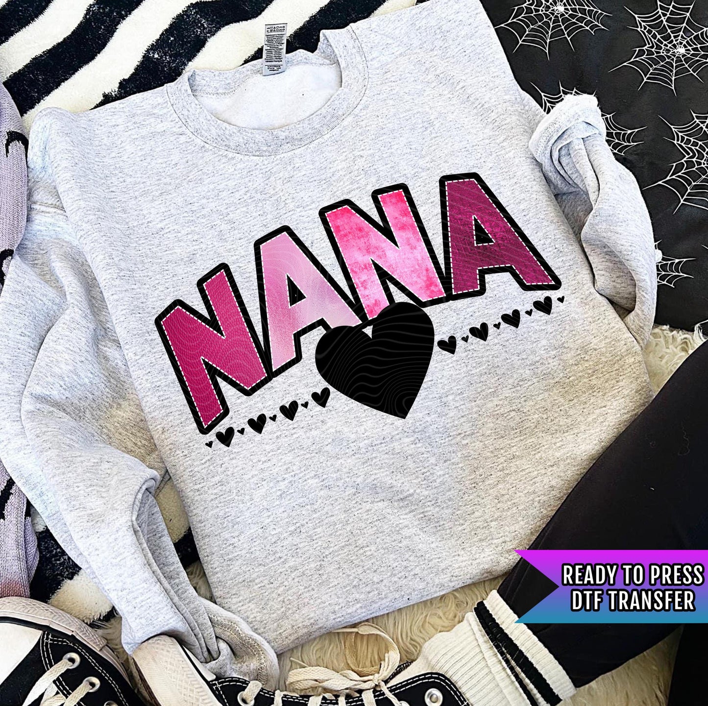 Nana Pink Stitch Hearts DTF Transfers Ready For Press, Happy Valentine's Day DTF Prints, Heat Press Transfers, Direct To Film, Love Transfer