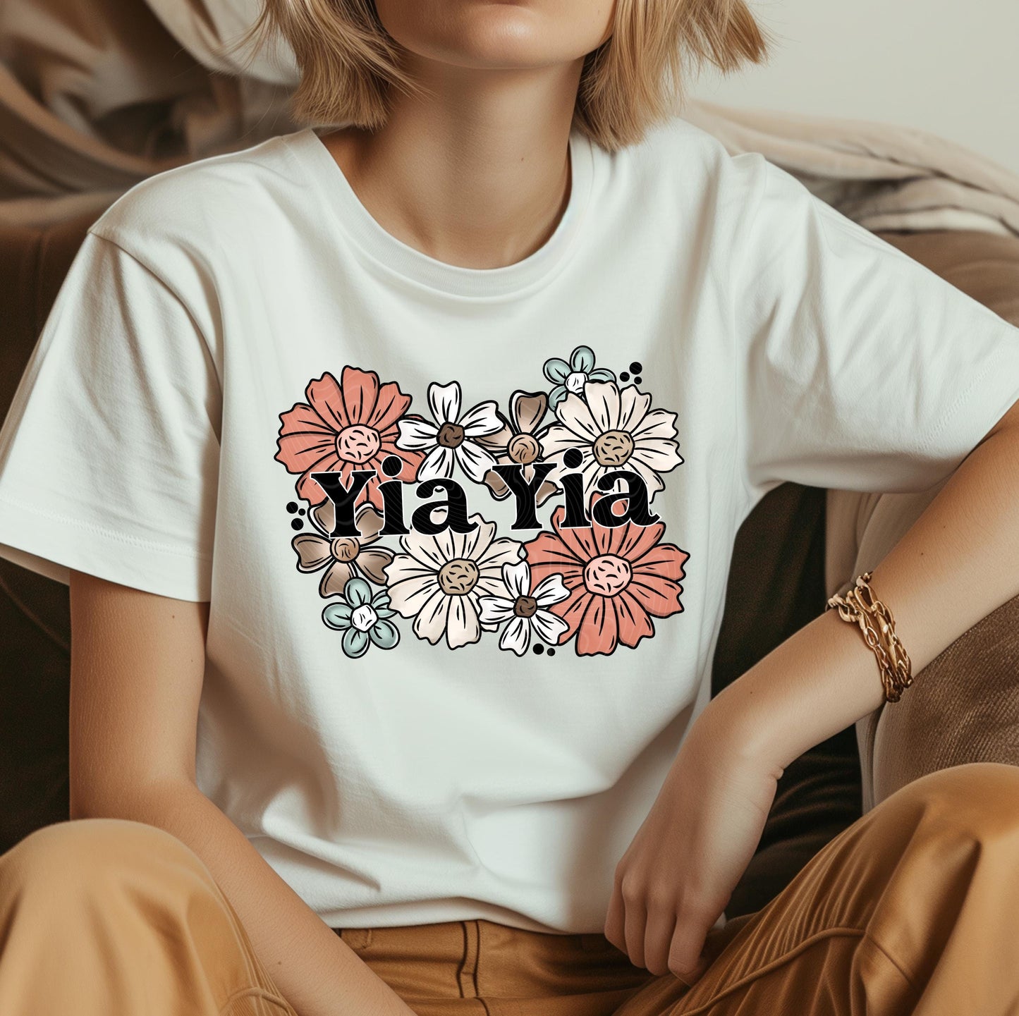 Floral Yia Yia DTF Transfer Ready For Press, Mothers Day Dtf Prints, Heat Press Transfer, Direct To Film, Nana, Grammy Transfer, Grandma Dtf