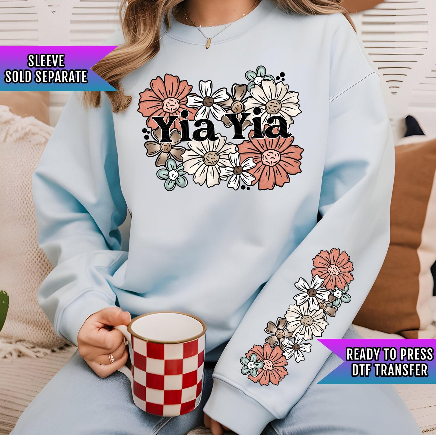 Floral Yia Yia DTF Transfer Ready For Press, Mothers Day Dtf Prints, Heat Press Transfer, Direct To Film, Nana, Grammy Transfer, Grandma Dtf