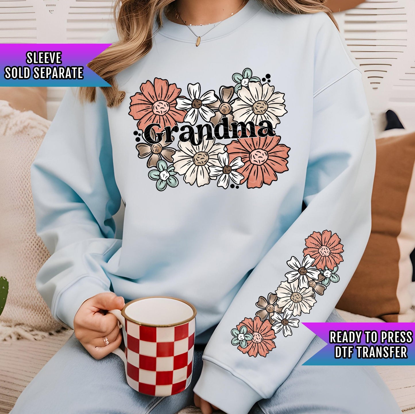 Floral Grandma DTF Transfers Ready For Press, Mothers Day Dtf Prints, Heat Press Transfers, Direct To Film, Nana, Grammy Transfer, Mommy Dtf